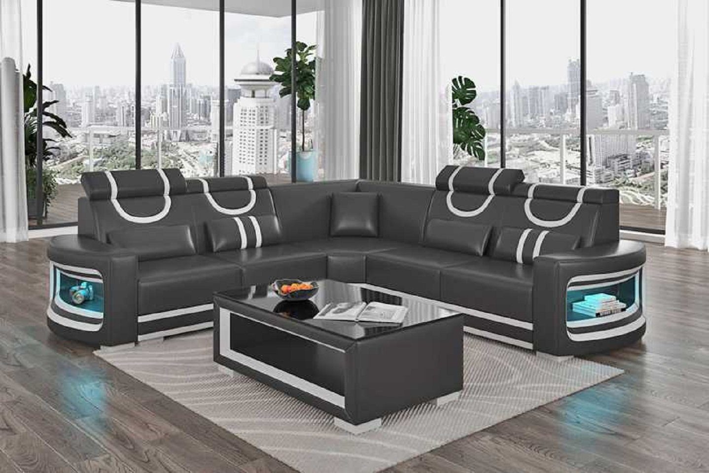 JVmoebel Ecksofa Modern Ecksofa Luxus L Form Couch Sofa Wohnzimmer Design Neu, 3 Teile, Made in Europe Schwarz