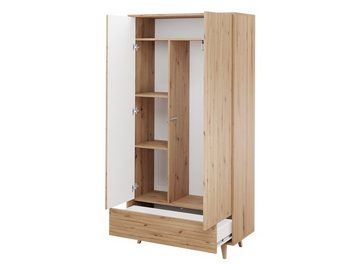 MIRJAN24 Kleiderschrank Ferido 2D1SZ (mit zwei Drehtüren und Schublade) Ausziehbare Kleiderstange