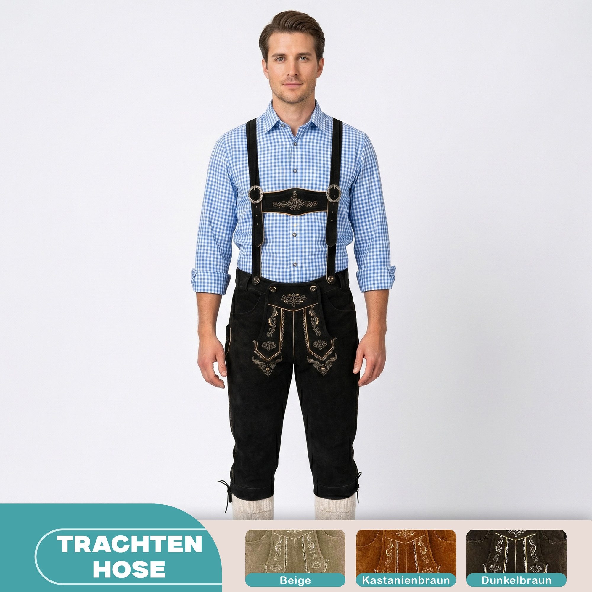 German Wear Trachtenlederhose GW822 Kniebundhose trachtenhose Trachten Lederhose mit Hosenträger
