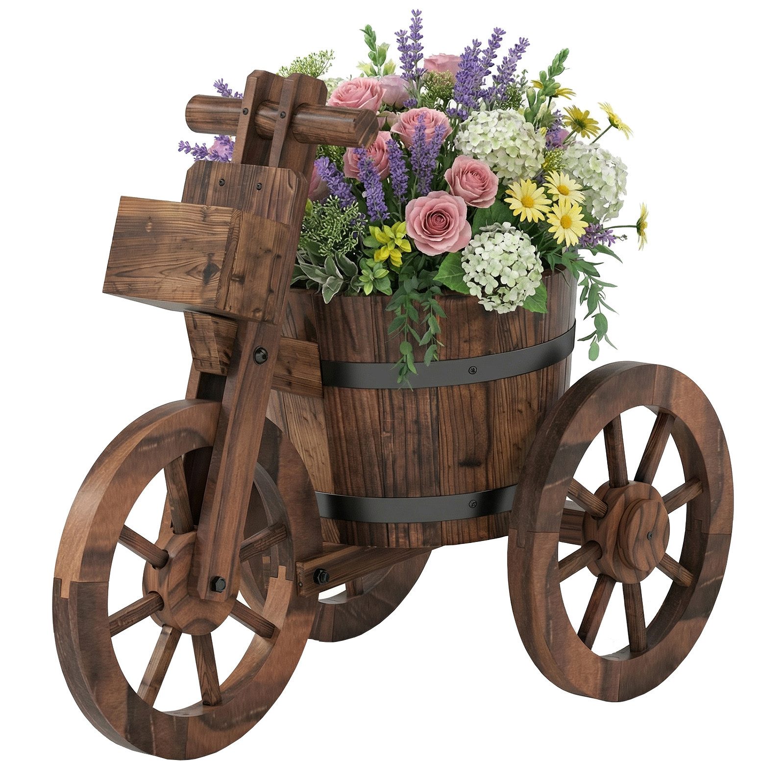 COSTWAY Blumenkasten, 3-Rad Pflanzkasten mit Abflussloch & Aufbewahrungsbox