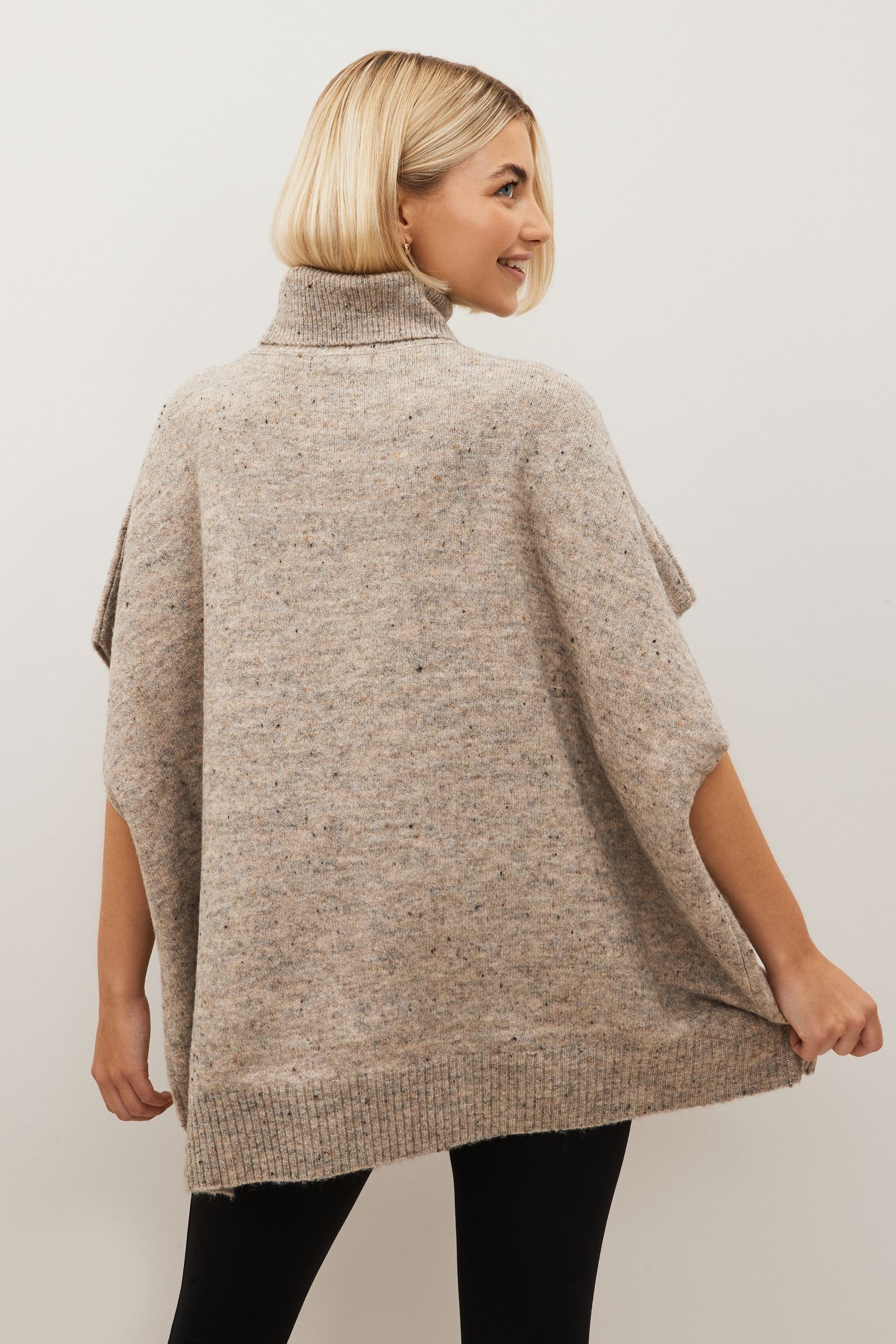 Next Strickponcho mit Rollkragen Noppenmuster Poncho-Pullover (1-tlg) Grey