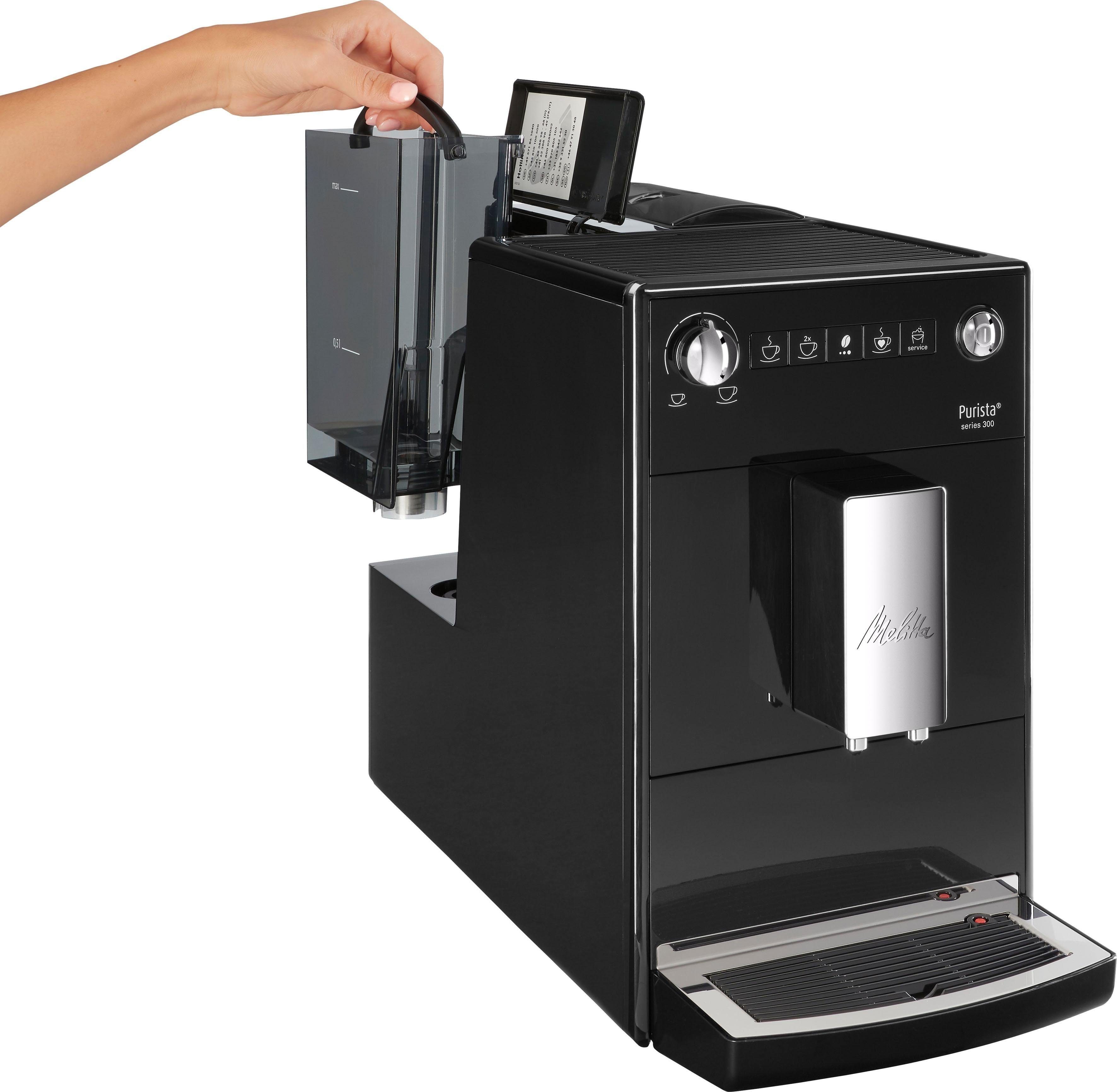 Kaffeevollautomat kompakt schwarz, Melitta extra F230-102, & Purista® leise Lieblingskaffee-Funktion,