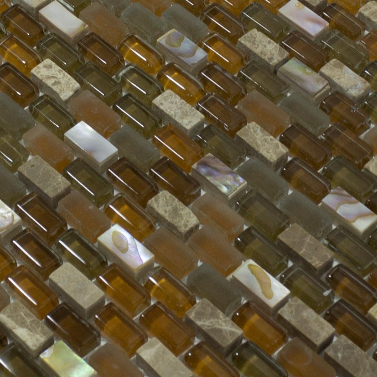 Mosafil Mosaikfliesen Glas Naturstein Mosaik Zafferana Braun Beige, Naturstein-Glas 28.500x28.500, beige-braun-grau, Verlegefertig auf ein Netz geklebt