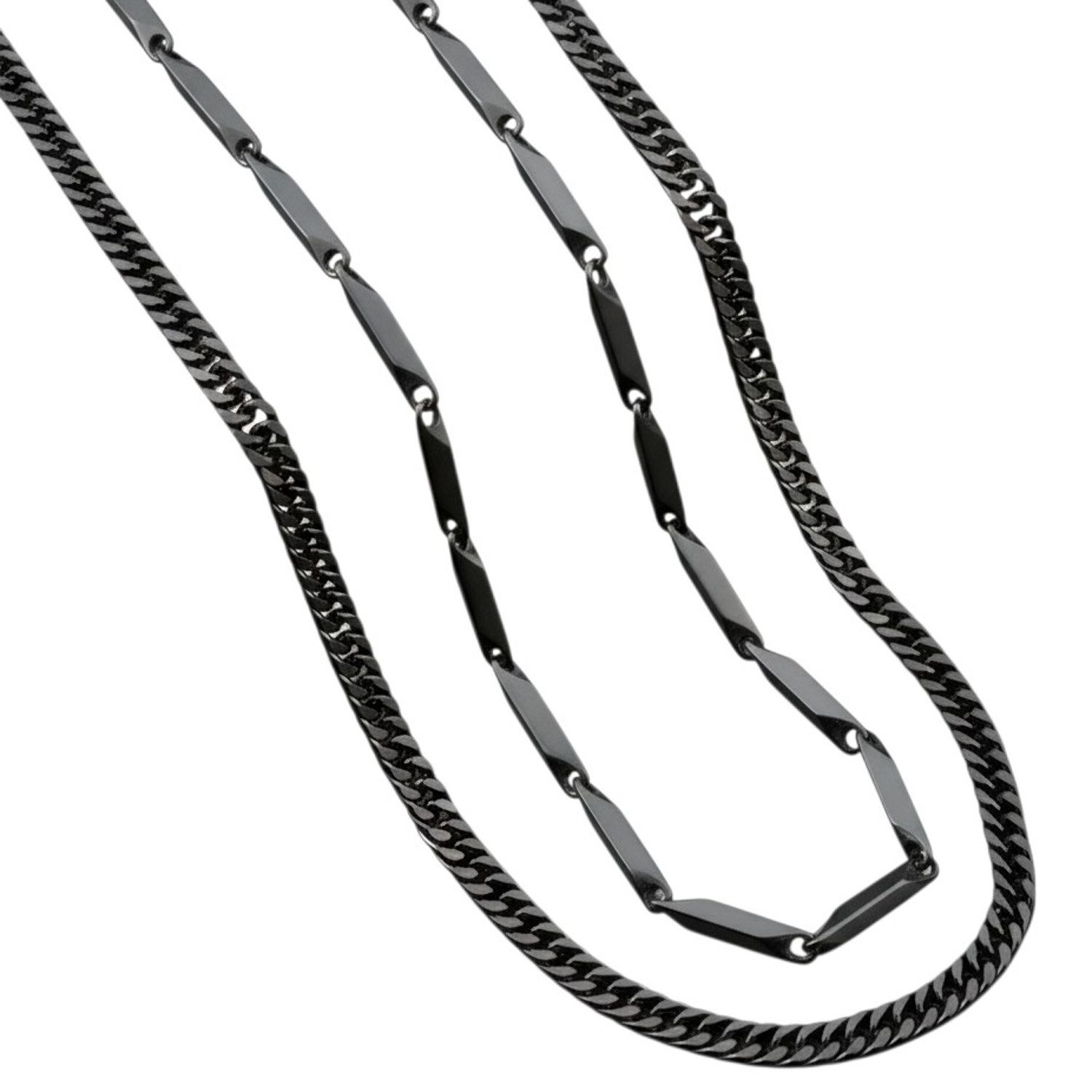 Ketten-Set Halsketten Herren Schwarz Edelstahl 50 cm
