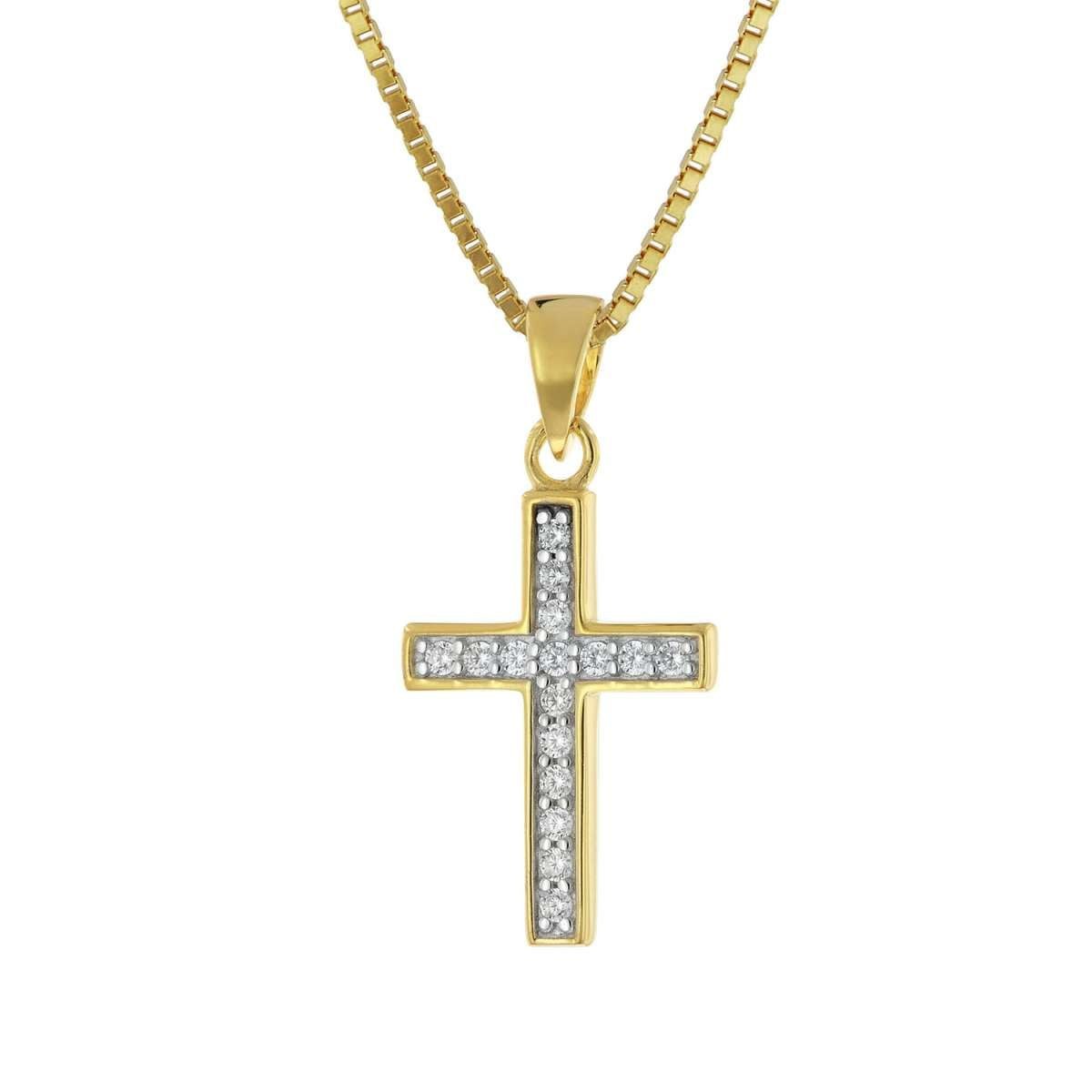 trendor Kreuzkette 15907, Kreuz-Anhänger für Mädchen Gold 585 + vergoldete Silberkette