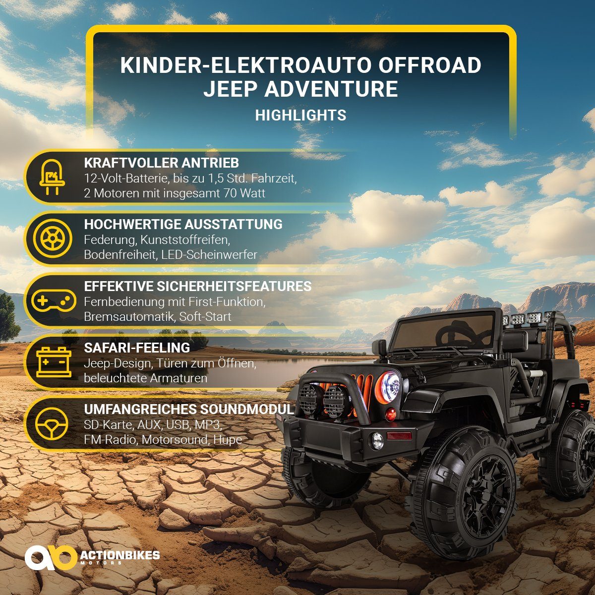 Actionbikes Motors Elektro-Kinderauto Kinder Elektro Aut Offroad Jeep Adven günstig online kaufen