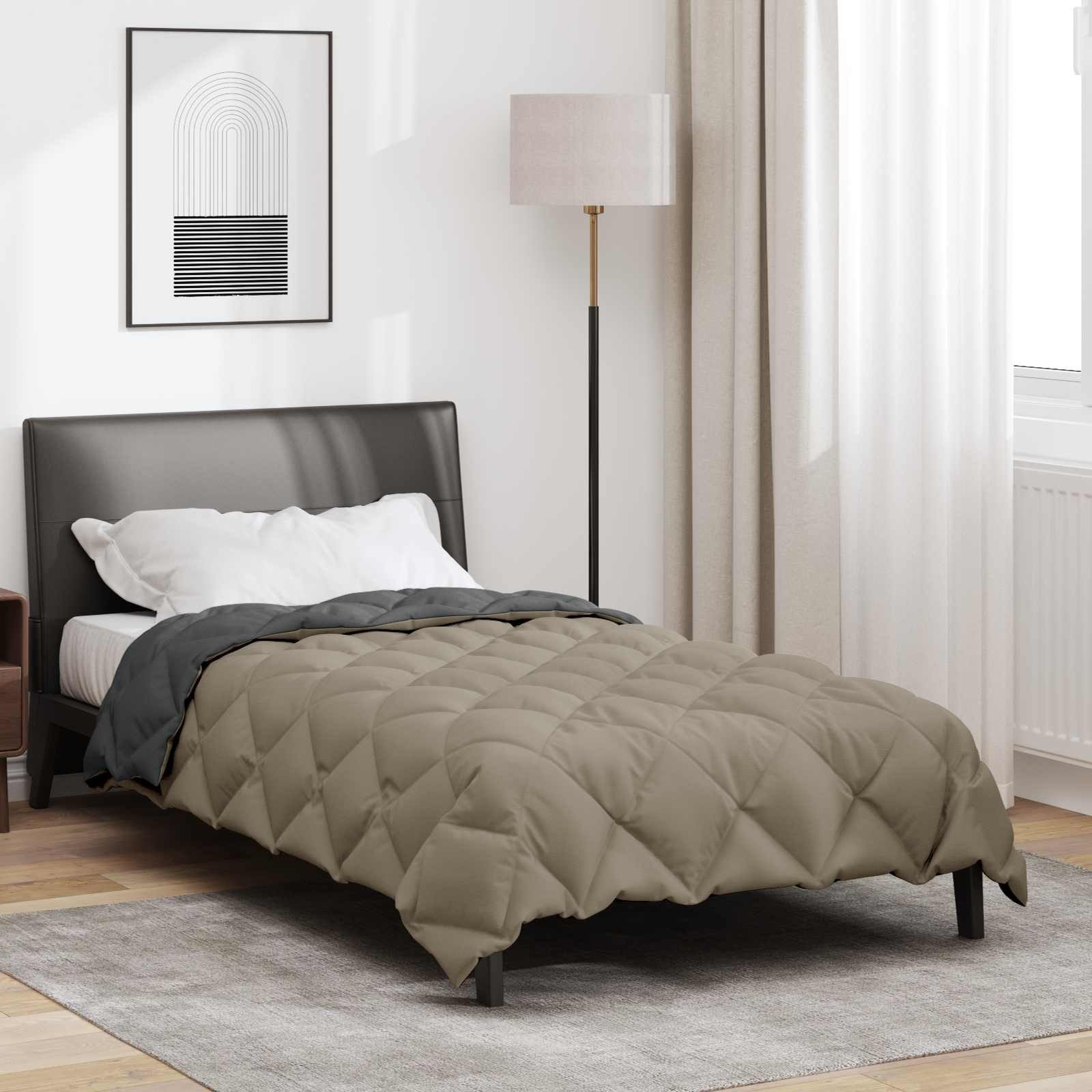vidaXL Bett Winterbettdecke 135 x 200 cm 450 g/m² Hellgrau und Anthrazit (1-tlg) – Bild 4 von 5