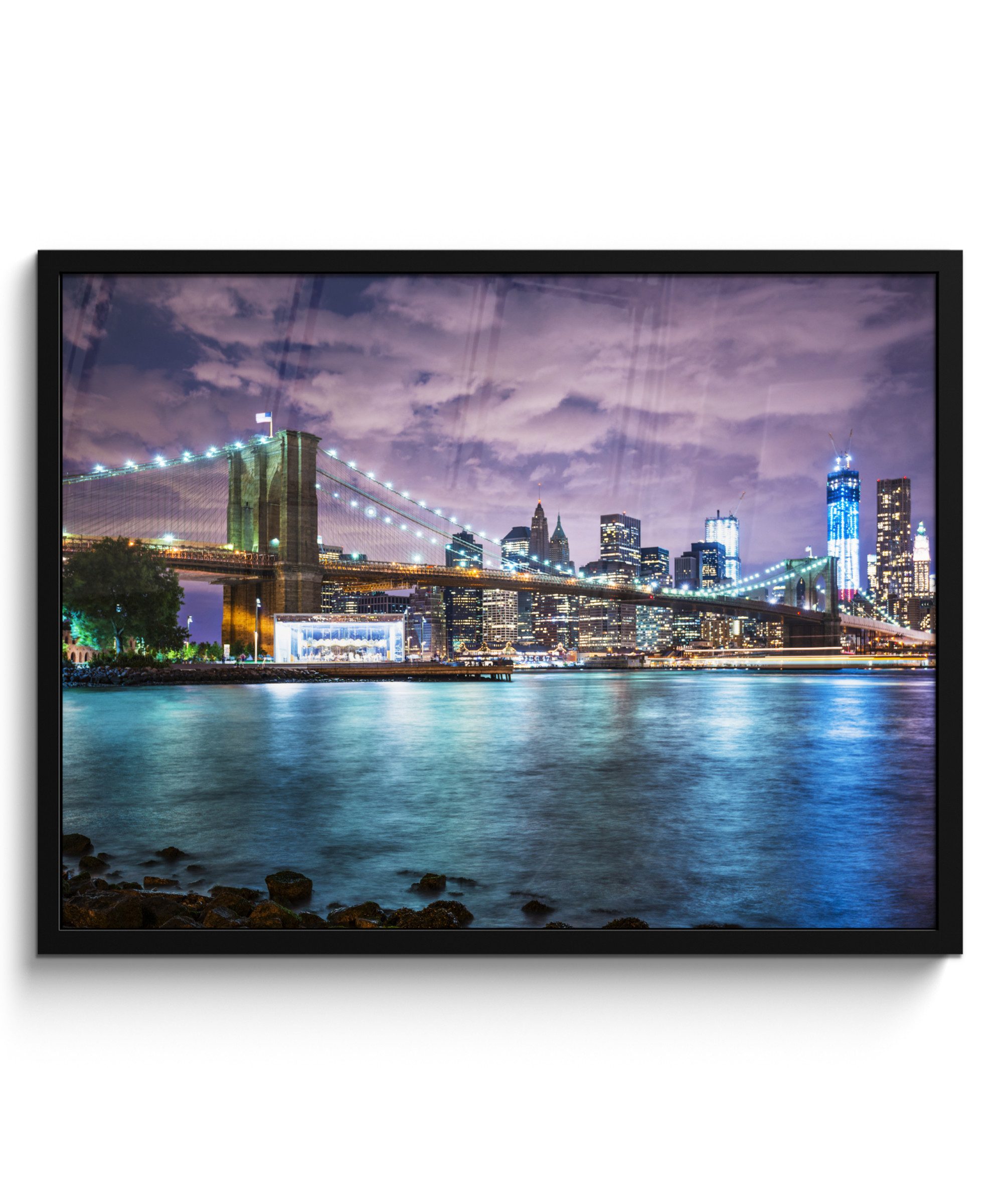 MuchoWow Poster New York - Skyline - Stadt - Farben, (1 St), Bilderrahmen, Poster mit Rahmen, Wandbilder, 70x50 cm