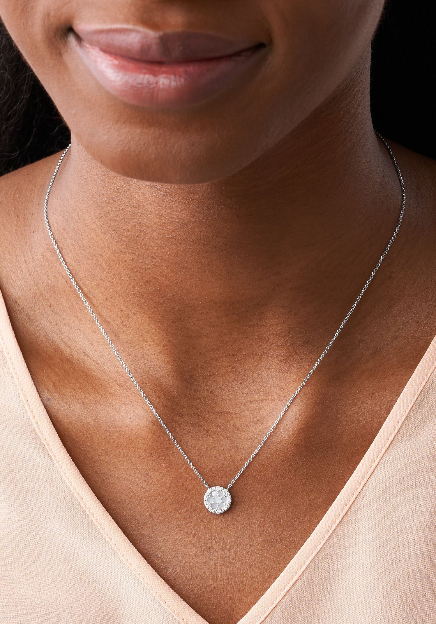 Fossil Kette mit Anhänger Schmuck Geschenk Silber 925 Halsschmuck, mit Perlmutt, mit Kristallstein