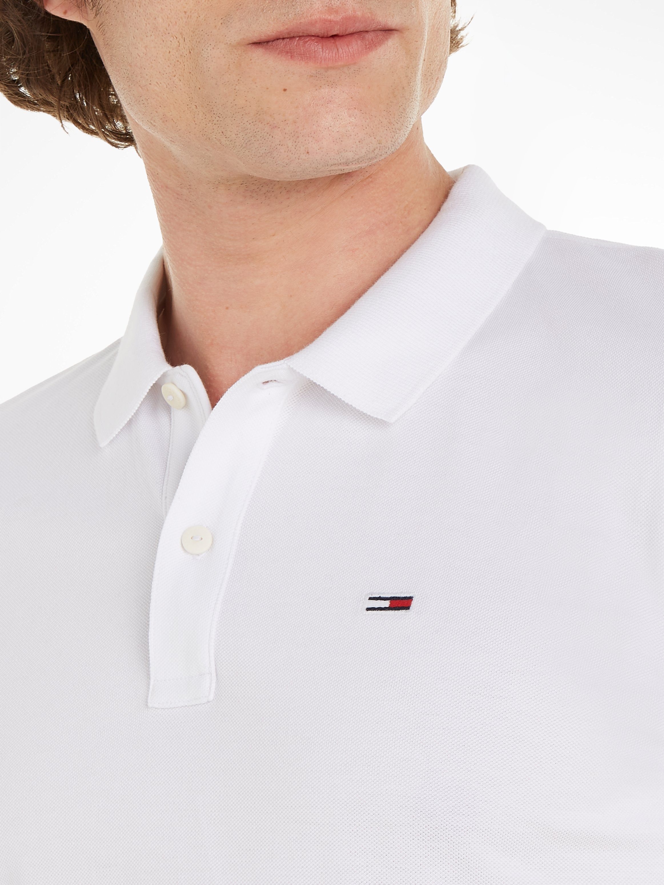 Poloshirt TJM SLIM Polokragen PLACKET White Tommy mit Jeans POLO