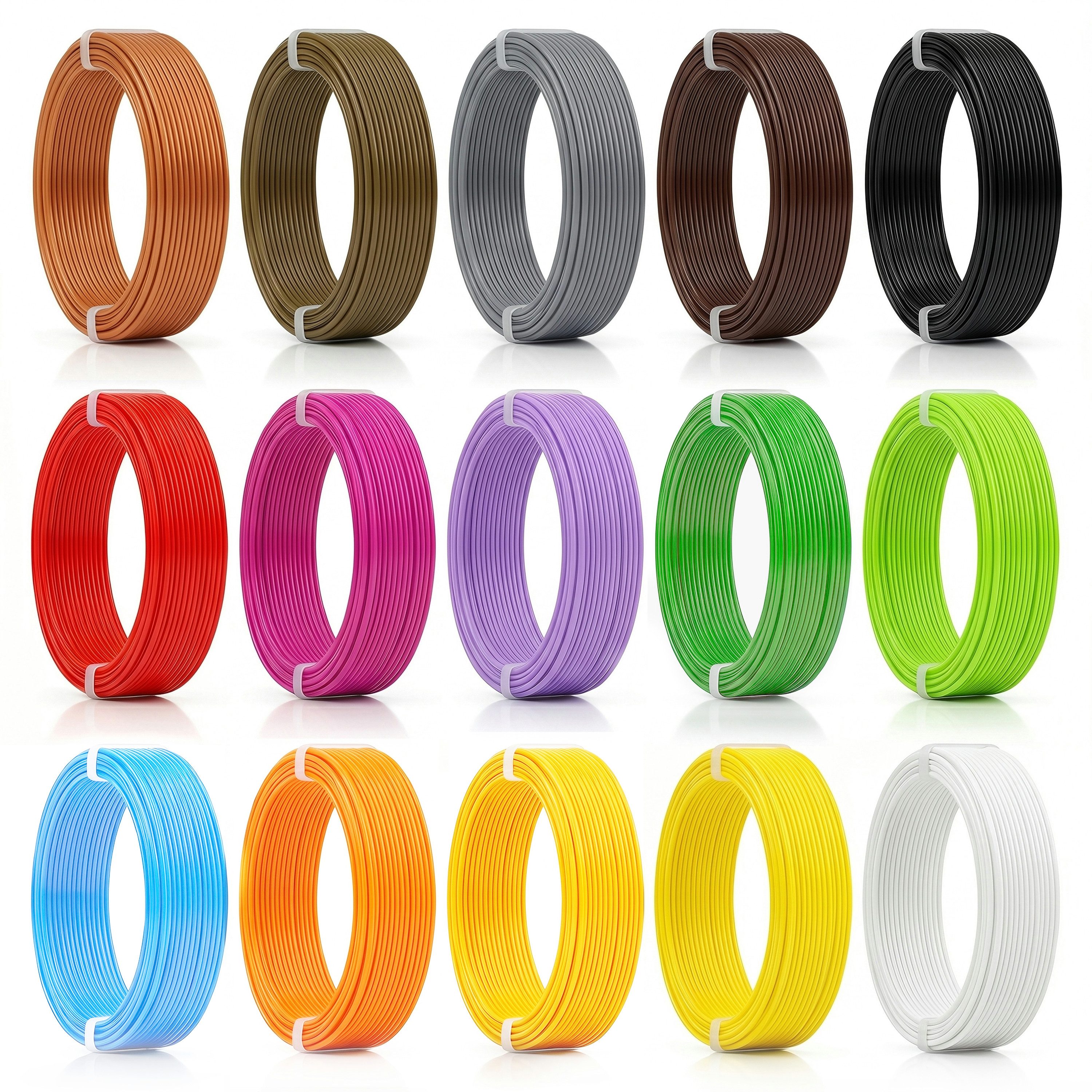BEARWARE Filament PLA Filament Set für 3D-Stifte, 15 Rollen x 3 m, 15 Farben, 1,75 mm, saubere, gleichmäßige Verarbeitung, insgesamt 45 m Filament