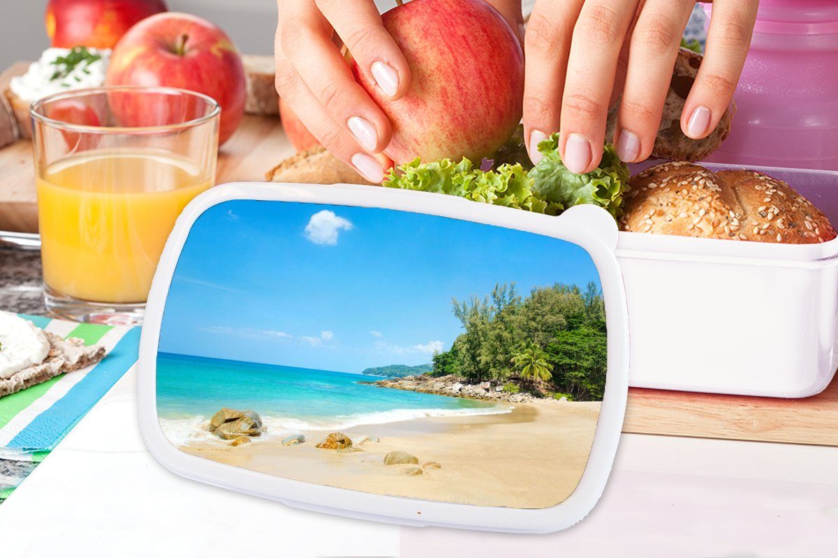 MuchoWow Lunchbox Strand - Meer Kunststoff, Mädchen (2-tlg), - Pflanzen für Erwachsene, Brotbox weiß Tropisch, für Brotdose, Kinder Jungs und und 