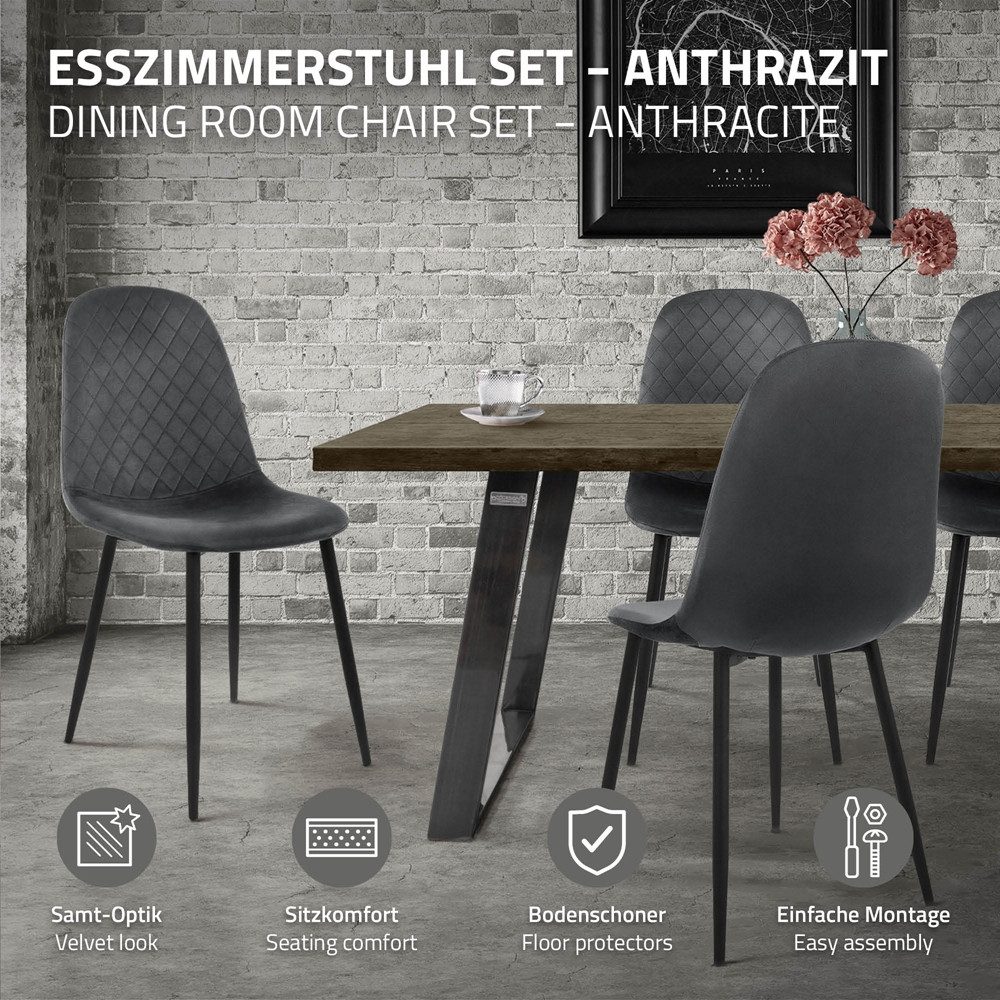 ML-DESIGN Stuhl Esszimmerstuhl mit Rückenlehne, Polsterstuhl mit Metallbeinen (4 St), Wohnzimmerstuhl ergonomisch Anthrazit mit Samtbezug Küchenstuhl – Bild 3 von 5