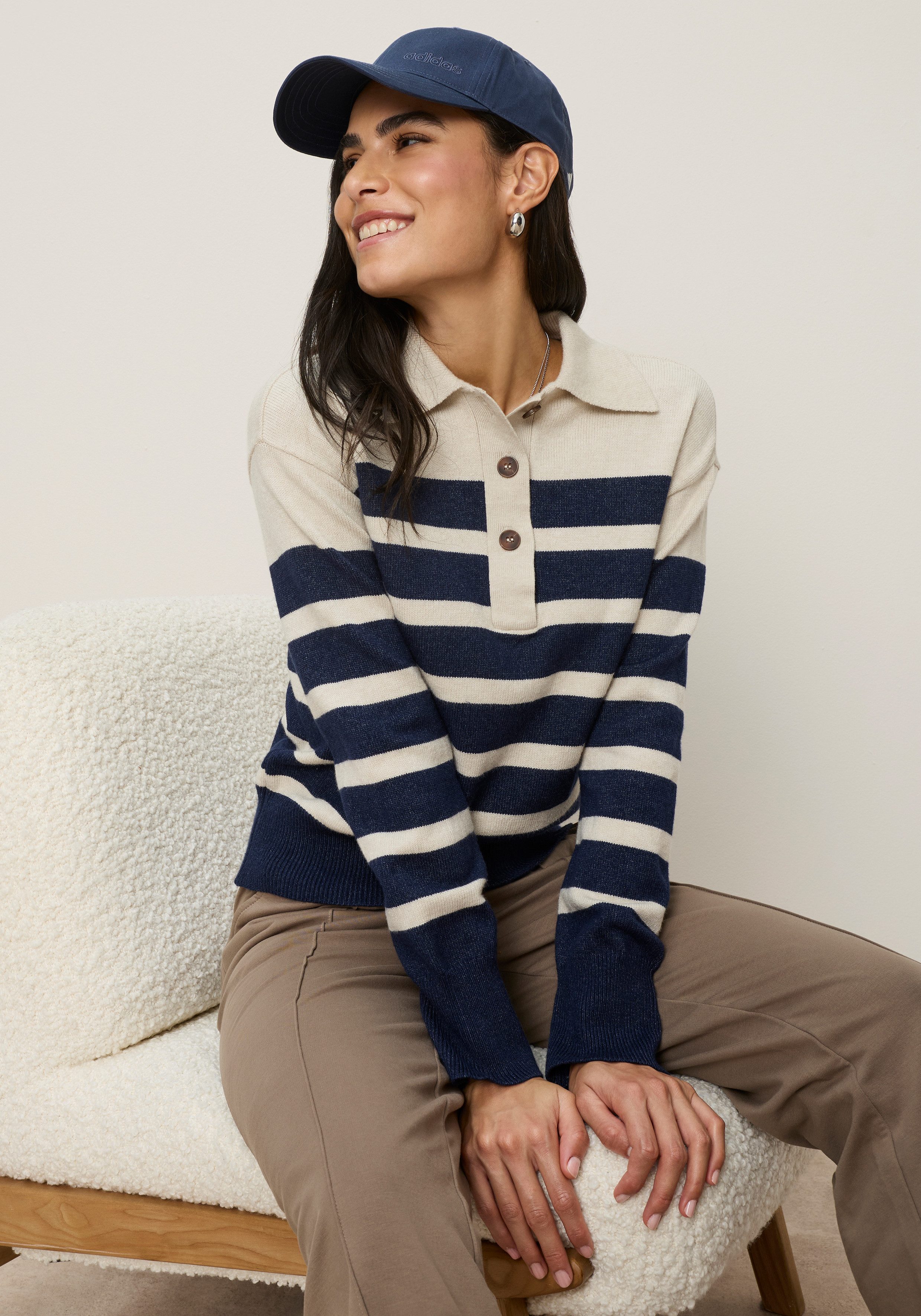 Tamaris Strickpullover mit Polokragen, in elastischer Strickqualität mit Streifen-Design