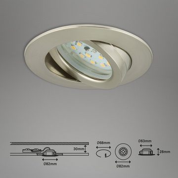 Briloner Leuchten LED Einbauleuchte 7232-032, LED fest verbaut, Warmweiß, 3er Set, dimmbar, ultraflach, schwenkbar, silber, 8,2 cm