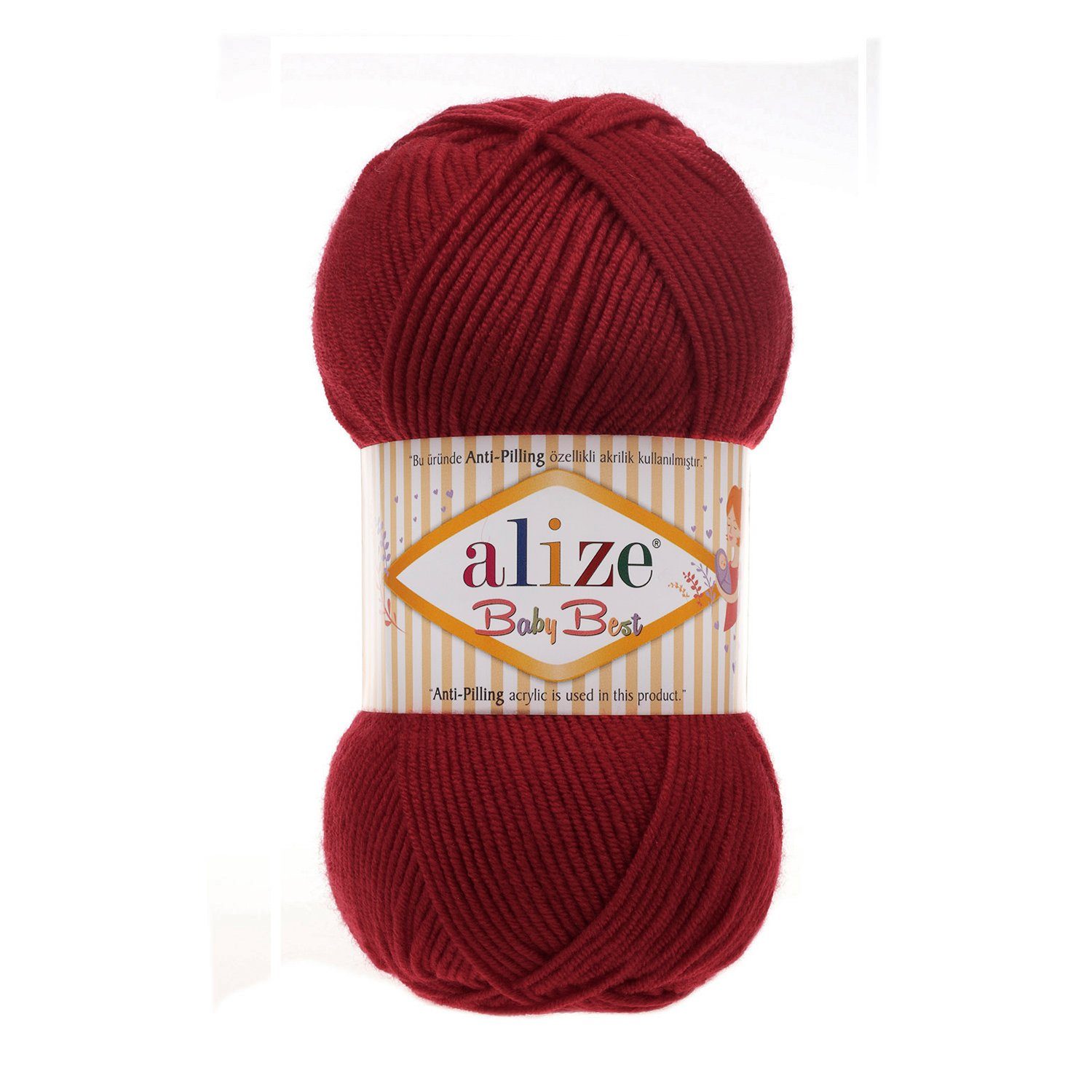 Alize 5 x 100g Strickgarn ALIZE Baby Best uni Babywolle Wolle Antipilling Häkelwolle, 240 m (Sparpaket), 390 cherry rot