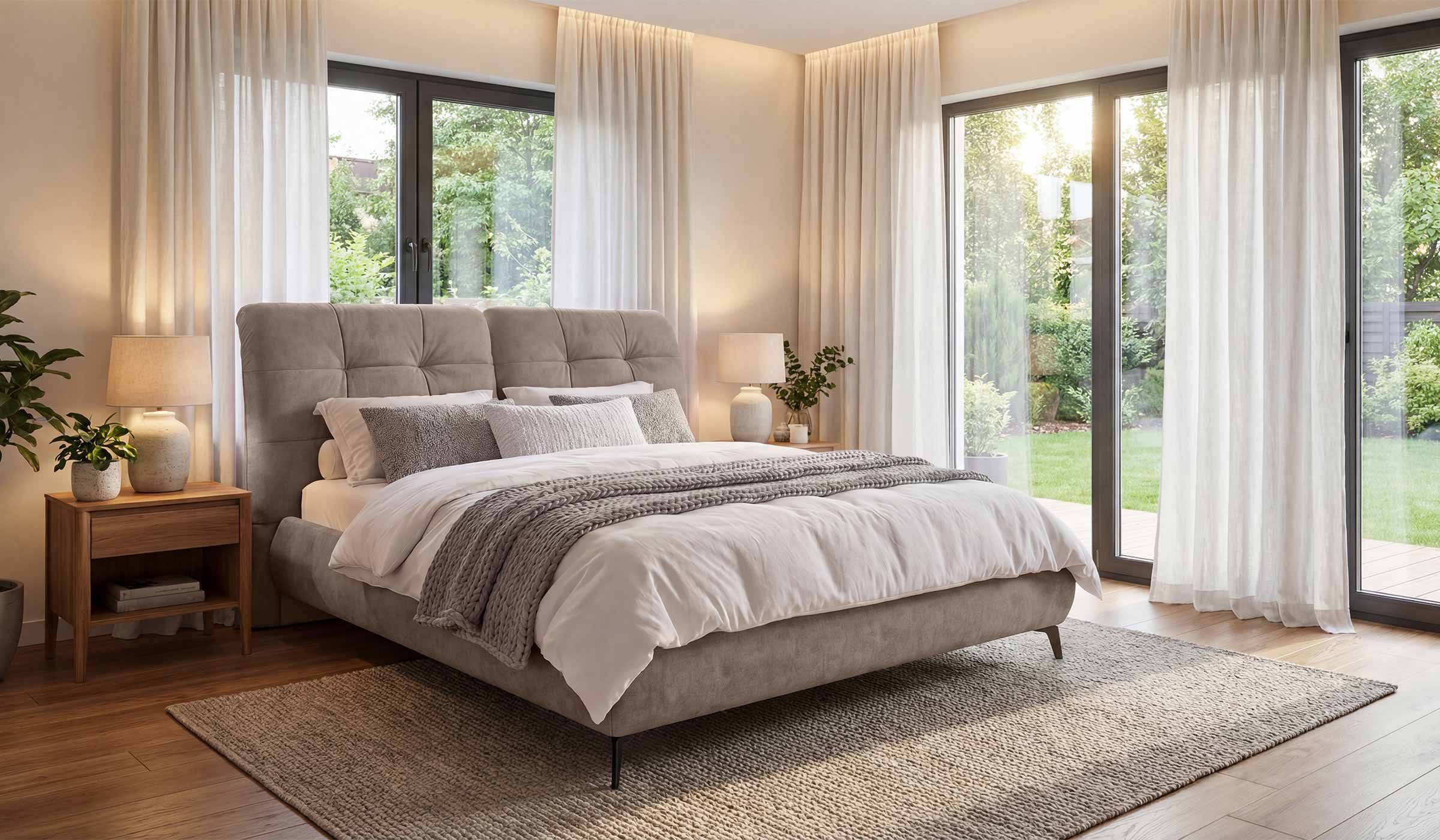 Hygger Möbelhaus Polsterbett Milan mit verstellbarem Kopfteil und Lattenrost (Liegefläche wahlweise 160 × 200 oder 180 × 200 cm, ohne Matratze, erhältlich in Velours oder Echtleder, hergestellt in Europa), Hergestellt in Europa