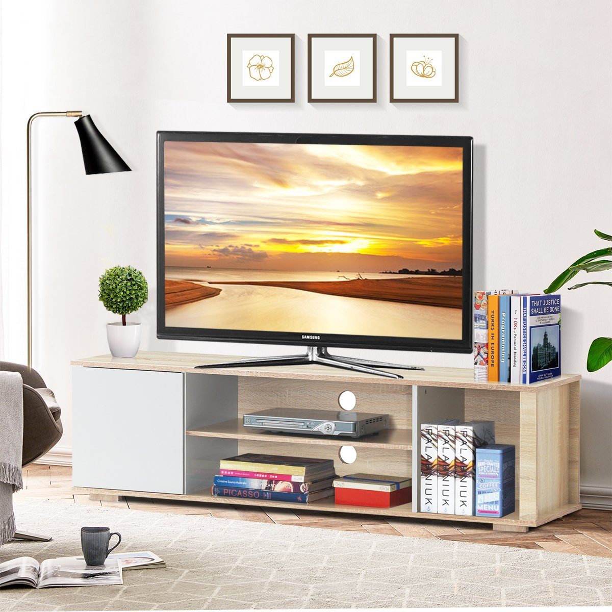 COSTWAY TV-Schrank »Lowboard Fernsehschrank 150cm« für TVs bis zu 140 cm,  mit Schrank und 3 offenen Fächern