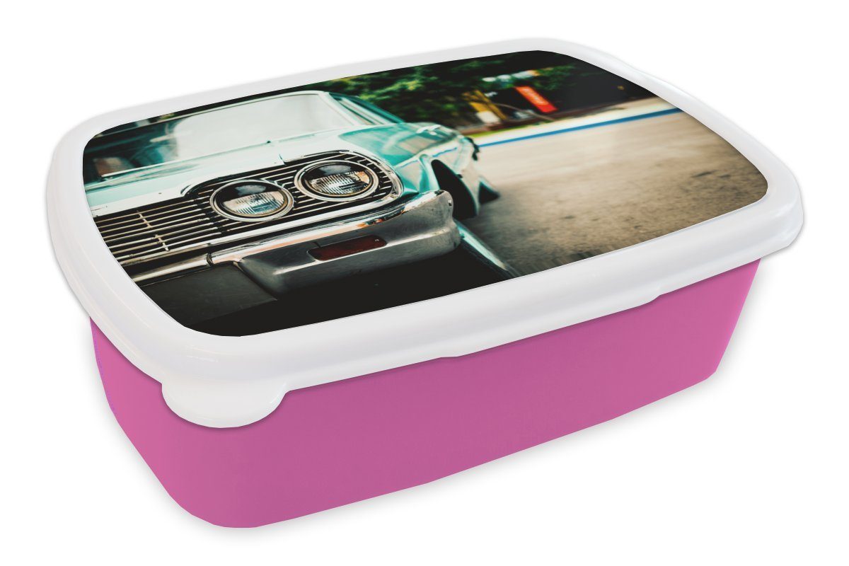 Lunchbox rosa für Erwachsene, - Brotdose MuchoWow Snackbox, Mädchen, Kinder, Indien, - Retro Kunststoff, Brotbox (2-tlg), Autos Kunststoff