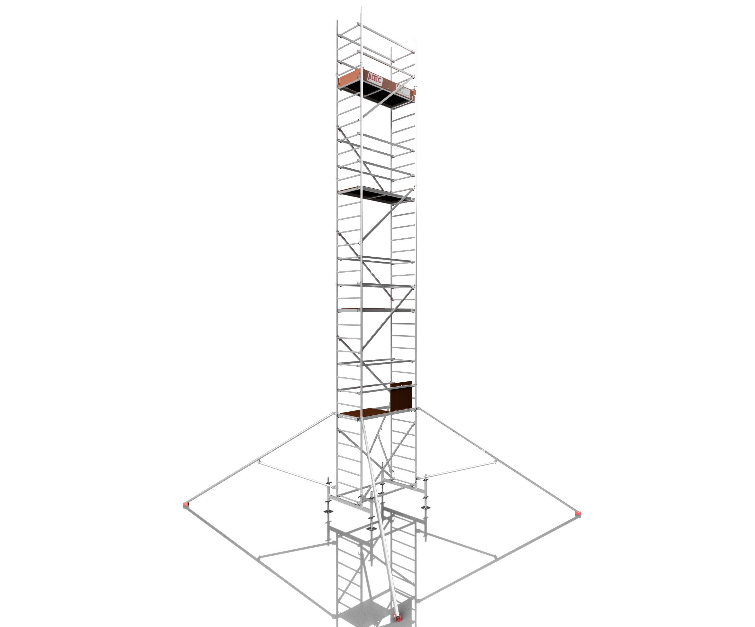 ALTEC Aluminium Fahrgerüst Rollfix 1.0 mit Fußplatten, Standardtraverse & Dreieckausleger, maximale Arbeitshöhe 10 Meter