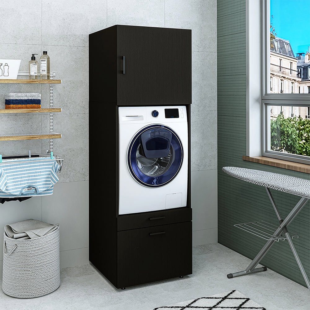 62cm, Waschturm) Waschmaschinenschrank Roomart schwarz mit Waschmaschinenumbauschrank schwarz eiche Schrankaufsatz | (Roomart