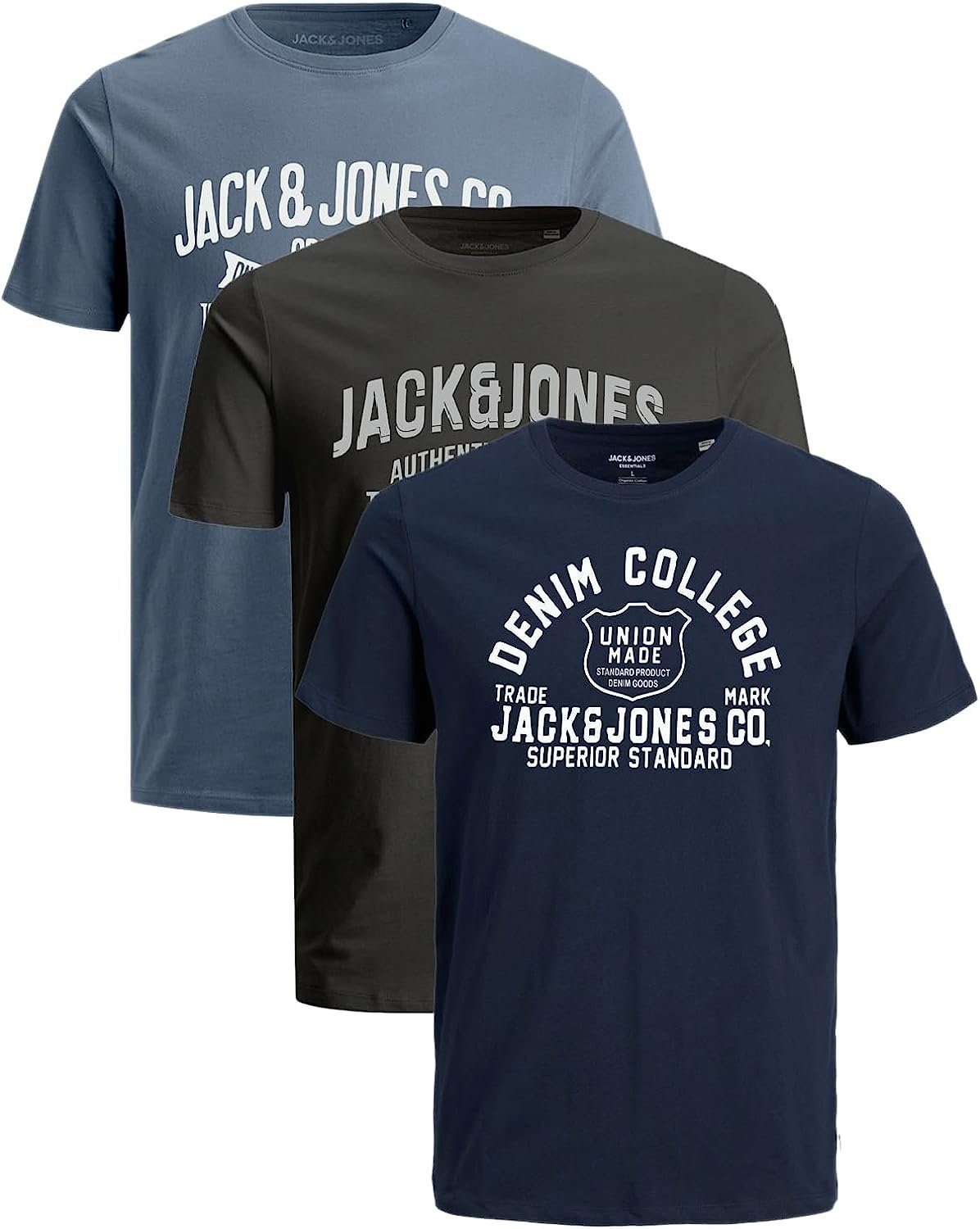Jack & Jones Plus Print-Shirt (Spar-Set, 3er-Pack) Big Size Shirt, Übergröße aus Baumwolle 3er Pack Mix 9