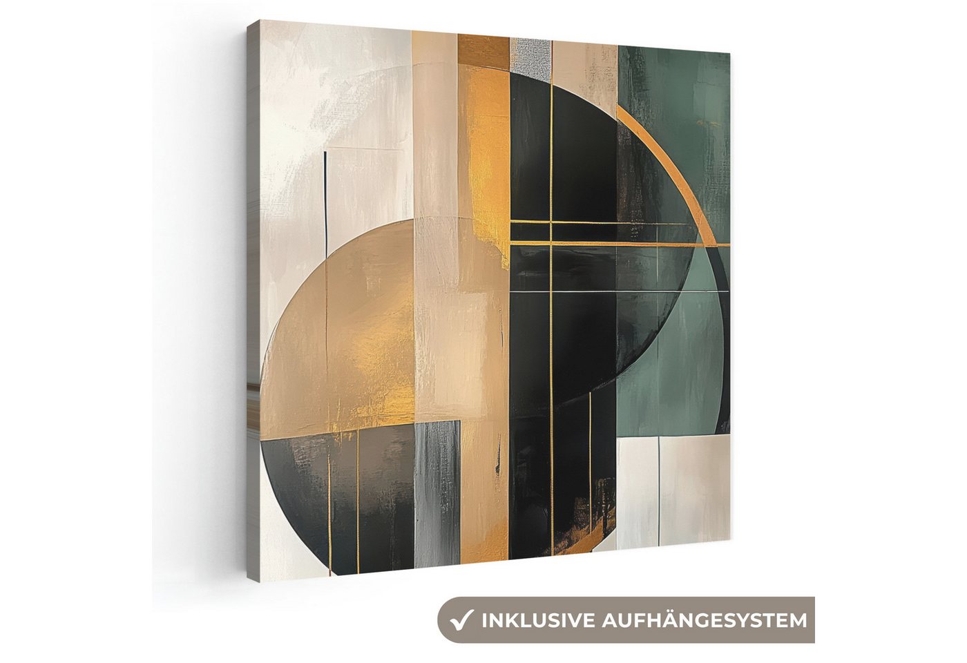 OneMillionCanvasses® Leinwandbild Abstrakt - Gold - Bronze - Grün - Formen - Modern, Fotodruck (1 St), Wandbild, Deko Schlafzimmer Wohnzimmer Flur 20x20 cm