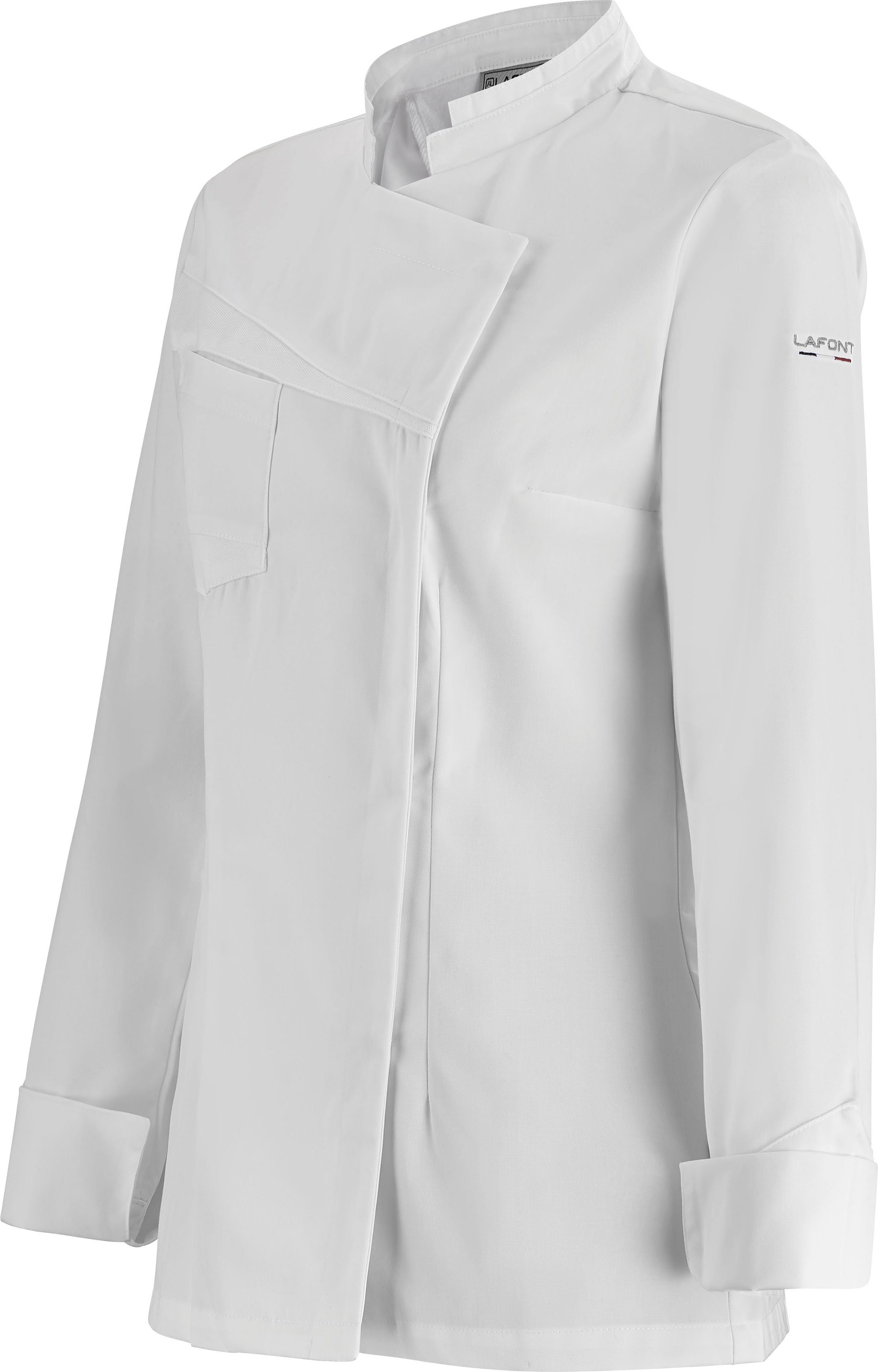 Lafont Kochjacke Damen "Nutmeg" Jacke, Mesh-Einsatz WEISS Asymmetrische Langarm