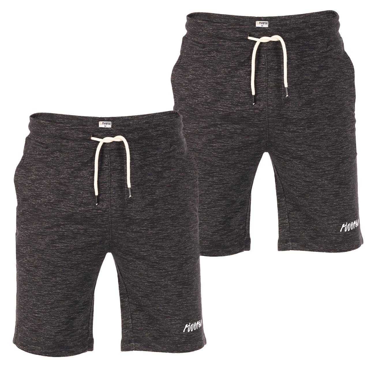 riverso Sweatshorts Herren Shorts RIVMike 2er Pack Regular Fit Bermudashorts aus pflegeleichter Baumwollmischung Black Melange (2400)