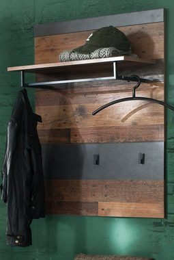 trendteam Garderobenpaneel Indy (Wandgarderobe in Used Wood und grau, 80 x 105 cm), Altholz Optik