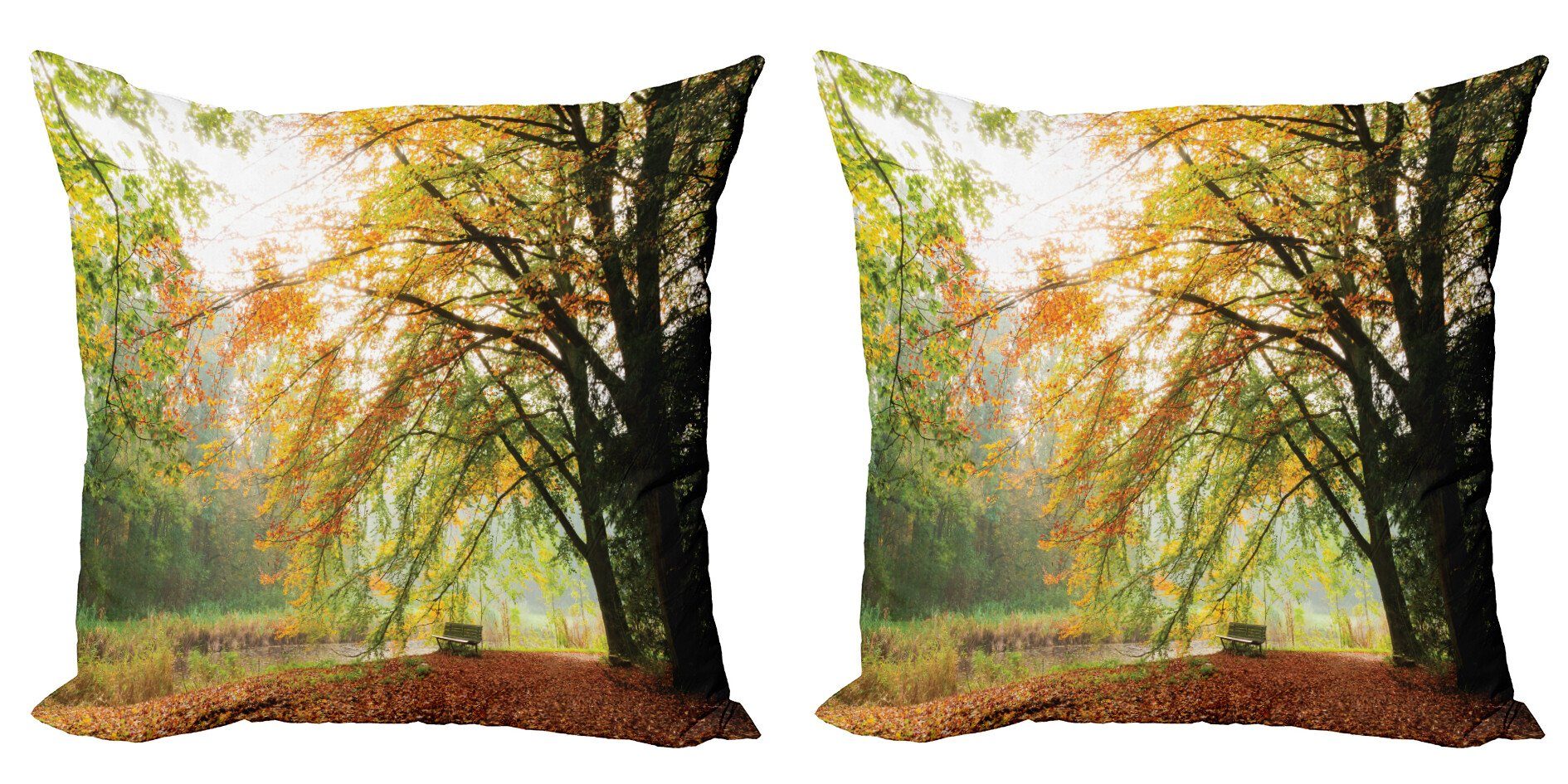 Kissenbezüge Modern Accent Doppelseitiger Digitaldruck, Abakuhaus (2 Stück), Fallen Herbst-Wald Friedensansicht