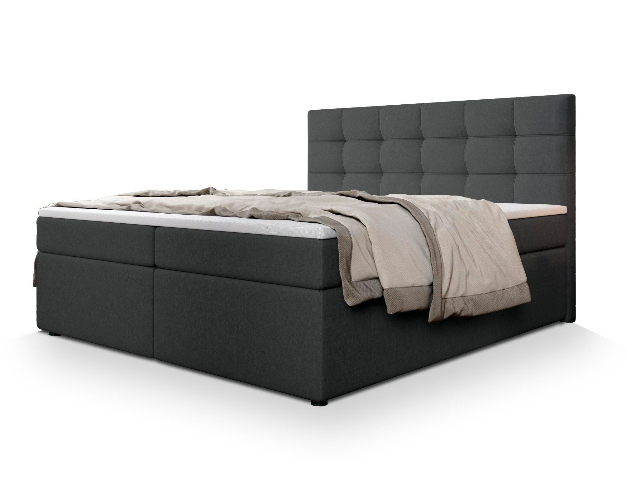 Masseno Boxbett PALMA 160x200 cm mit Bonell Matratze und Topper, Doppelbett, Polsterbett mit Kopfteil, Boxspringbett