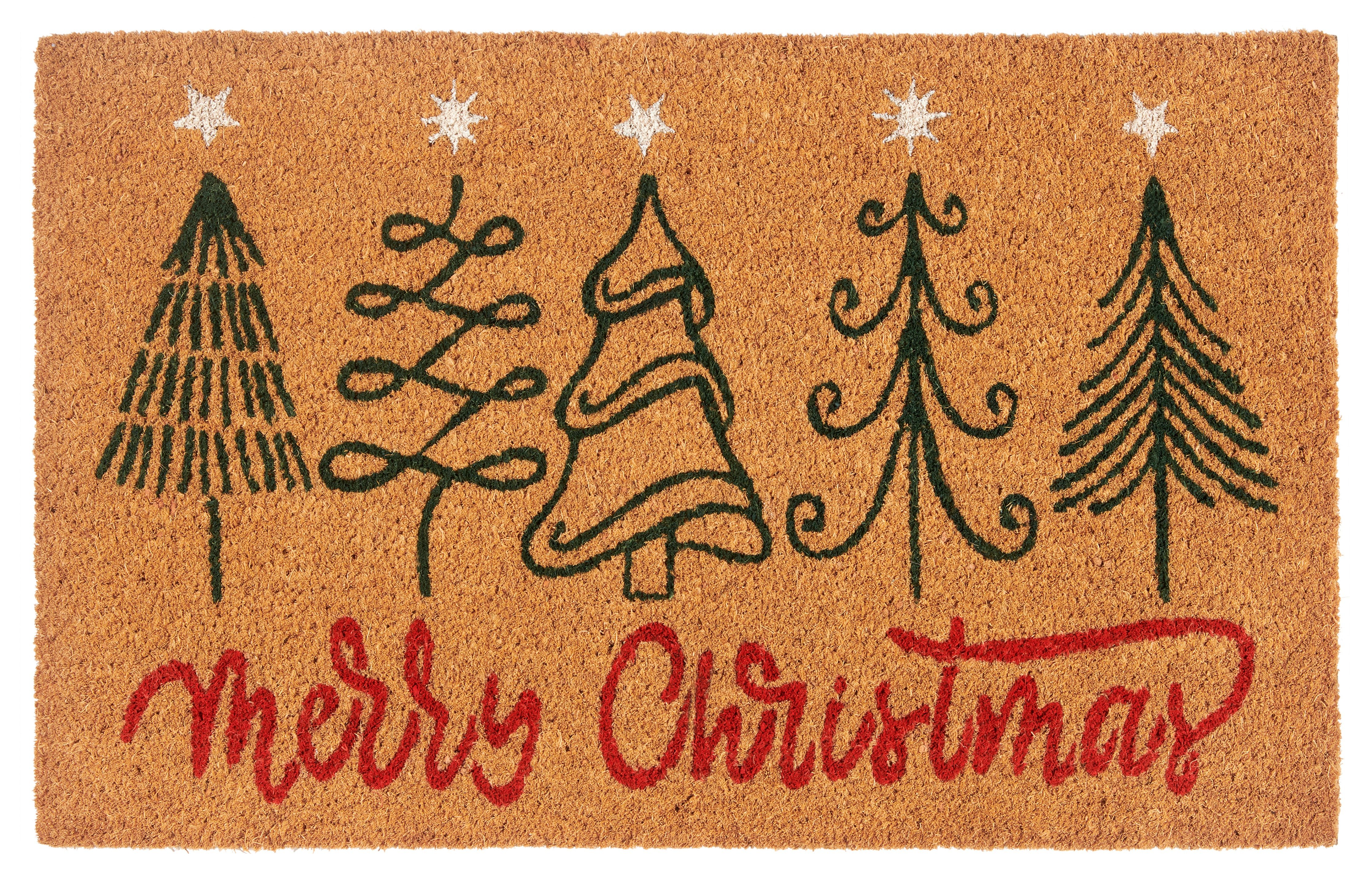 HANSE Home Fußmatte Kokos Five Christmas Trees, Türmatte, rechteckig, Höhe: 15 mm, Schmutzfangmatte, Rutschfest, Outdoor, Weihnachten, Kokosmatte, Flur