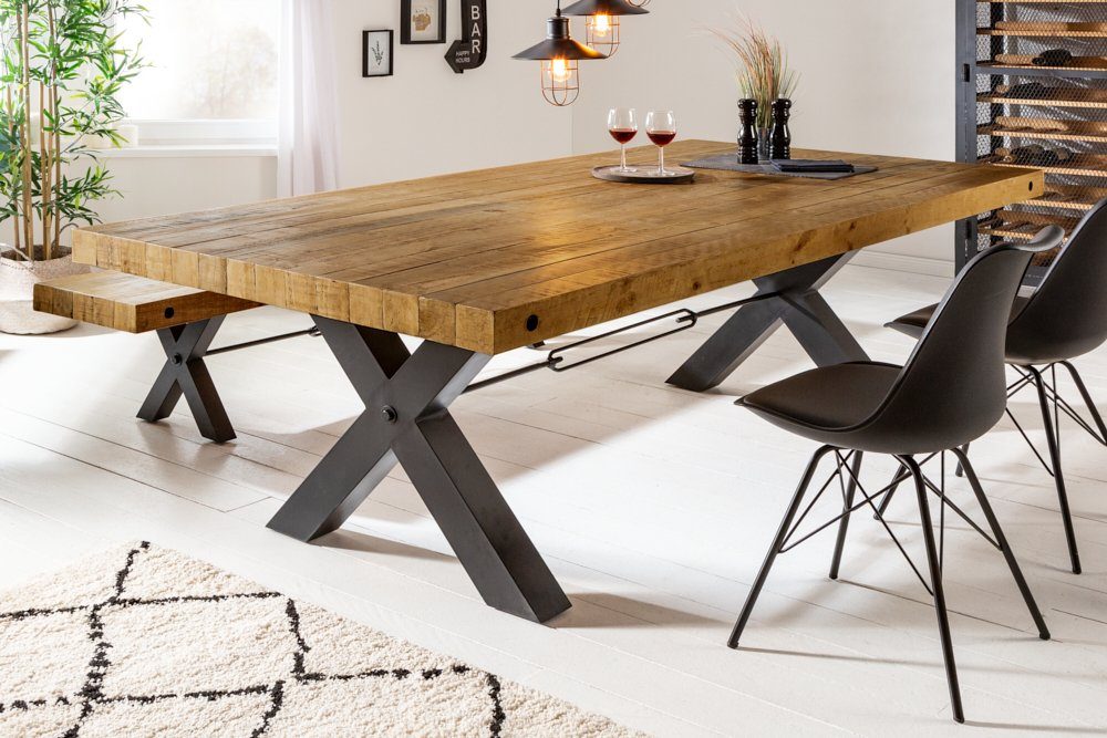 riess-ambiente Esstisch THOR 200cm vintage braun/schwarz - reyceltes Pinienholz, X-Gestell (Einzelartikel, 1-St), Industrial Design für Esszimmer – ideal für bis zu 10 Personen