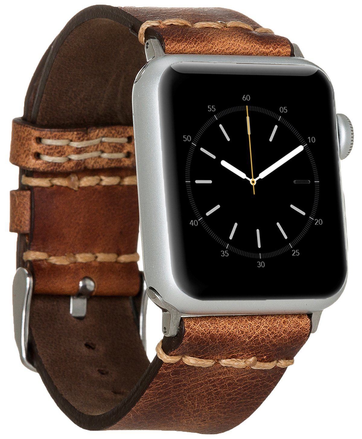 Burkley Smartwatch-Armband Vintage für Apple Watch Leder Armband, kompatibel mit Apple Watch Series 1-8 in 42/44/45mm Sattelbraun