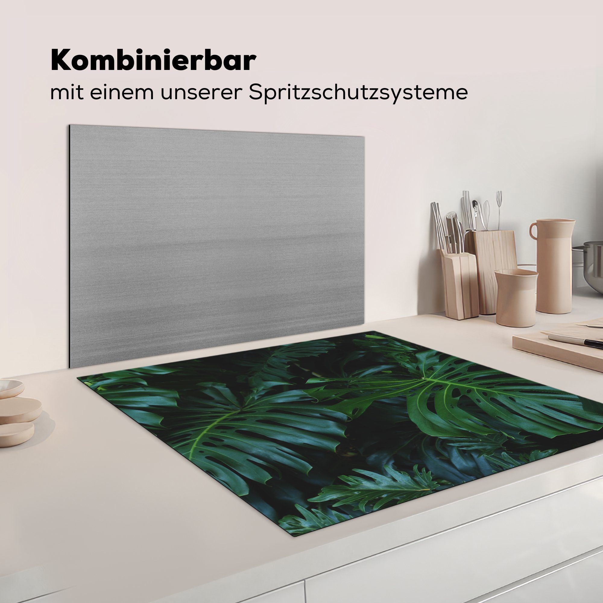 Ceranfeldabdeckung, - küche Pflanzen - Herdblende-/Abdeckplatte Blätter, tlg), Vinyl, MuchoWow für Arbeitsplatte Dschungel cm, (1 78x78