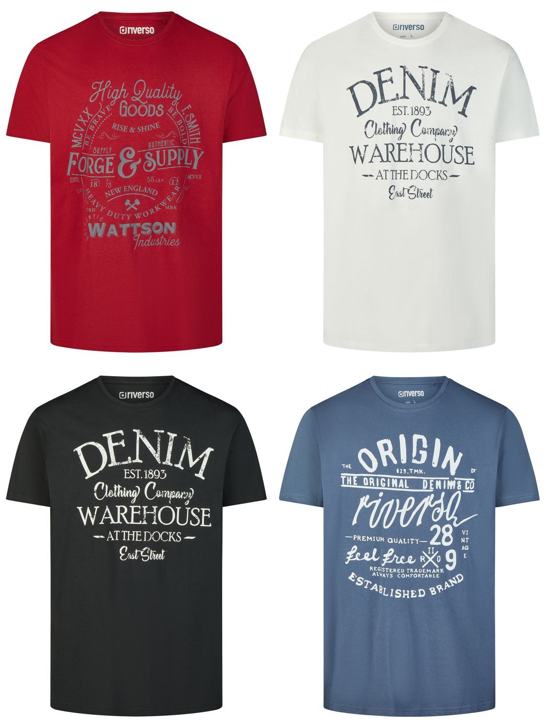 riverso T-Shirt Herren Printshirt RIVLeon Regular Fit (4-tlg) Kurzarm Tee Shirt mit Rundhalsausschnitt aus 100% Baumwolle