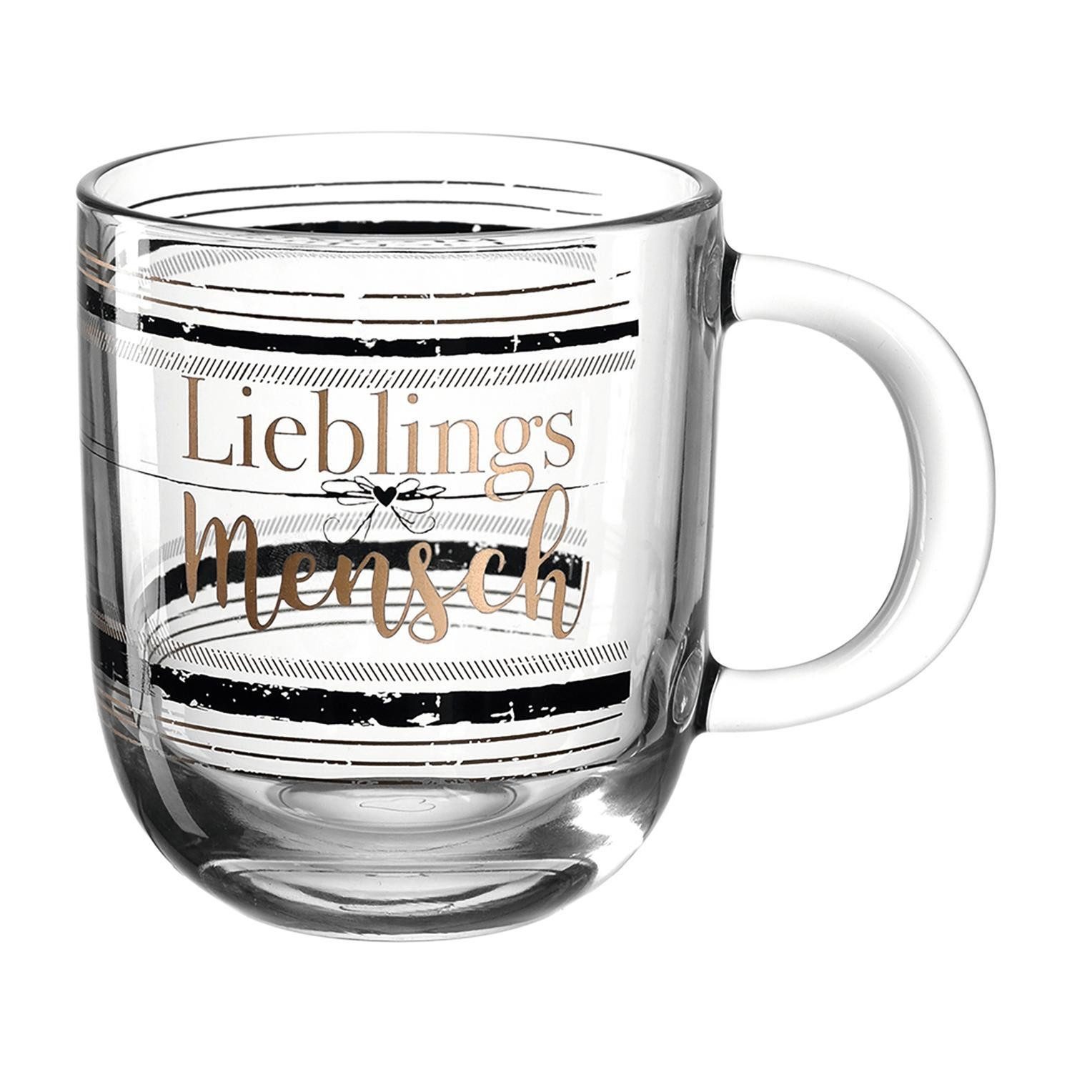LEONARDO Tasse EMOZIONE, 400 ml, Transparent, Schwarz, Goldgelb, 1-tlg., Glas, spülmaschinen- und mikrowellengeeignet