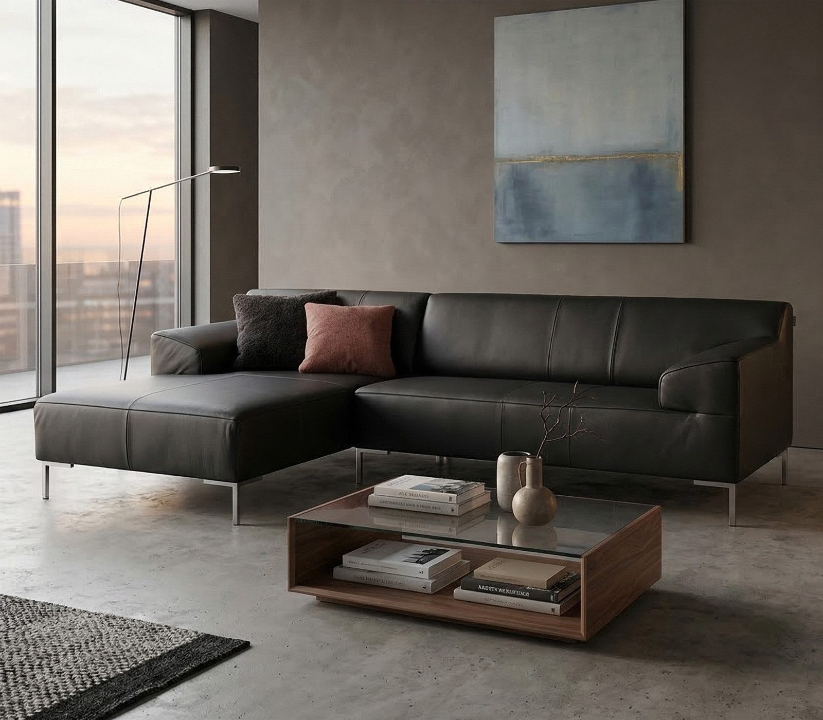 Rolf Benz Ecksofa ROLF BENZ Ecksofa Freistil 180 links Leder schwarz 260x170, Echtes Leder