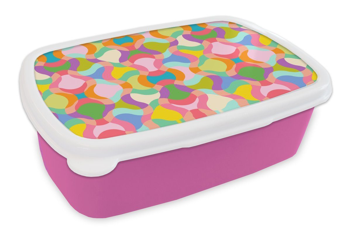 MuchoWow Lunchbox Design - Abstrakt - Farben - Retro, Kunststoff, (2-tlg), Brotbox für Erwachsene, Brotdose Kinder, Snackbox, Mädchen, Kunststoff rosa