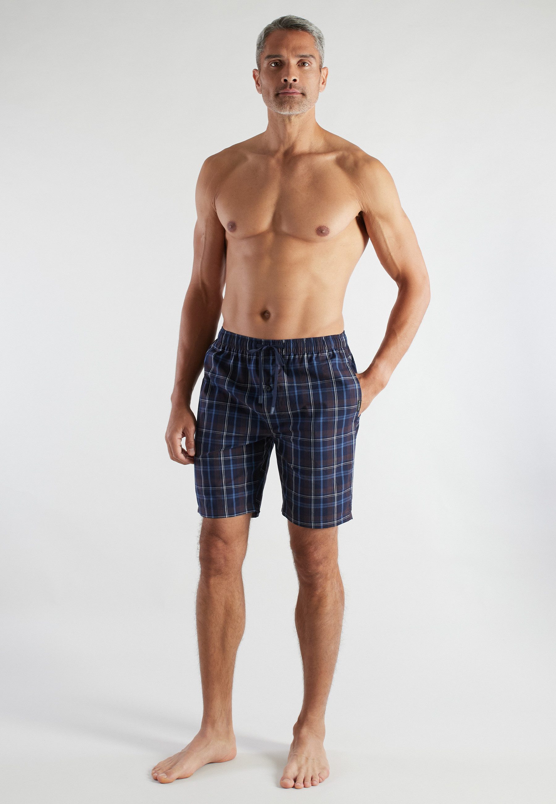 bugatti Schlafhose BUGATTI Herren Bermuda blau kariert (1-tlg)