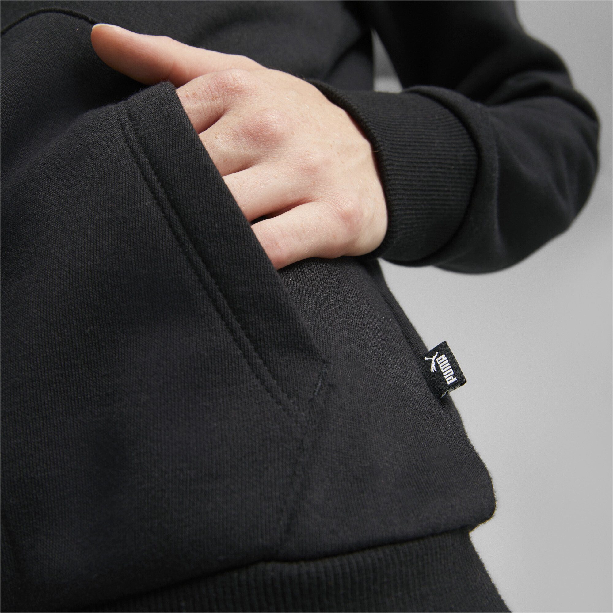 PUMA Sweatshirt Essentials+ Metallic Black Foil Logo Hoodie Damen Gold