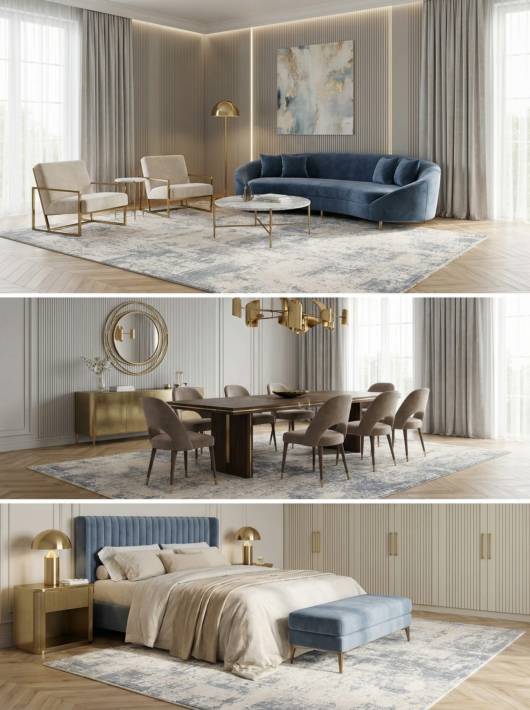 KADIMA DESIGN Teppich Abstrakter Veloursteppich, Naturtöne (Beige/Hellblau), Pflegeleicht, Rechteckig, Höhe: 18 mm, Rutschfester Baumwollrücken, Schallabsorbierend, Pflegeleicht