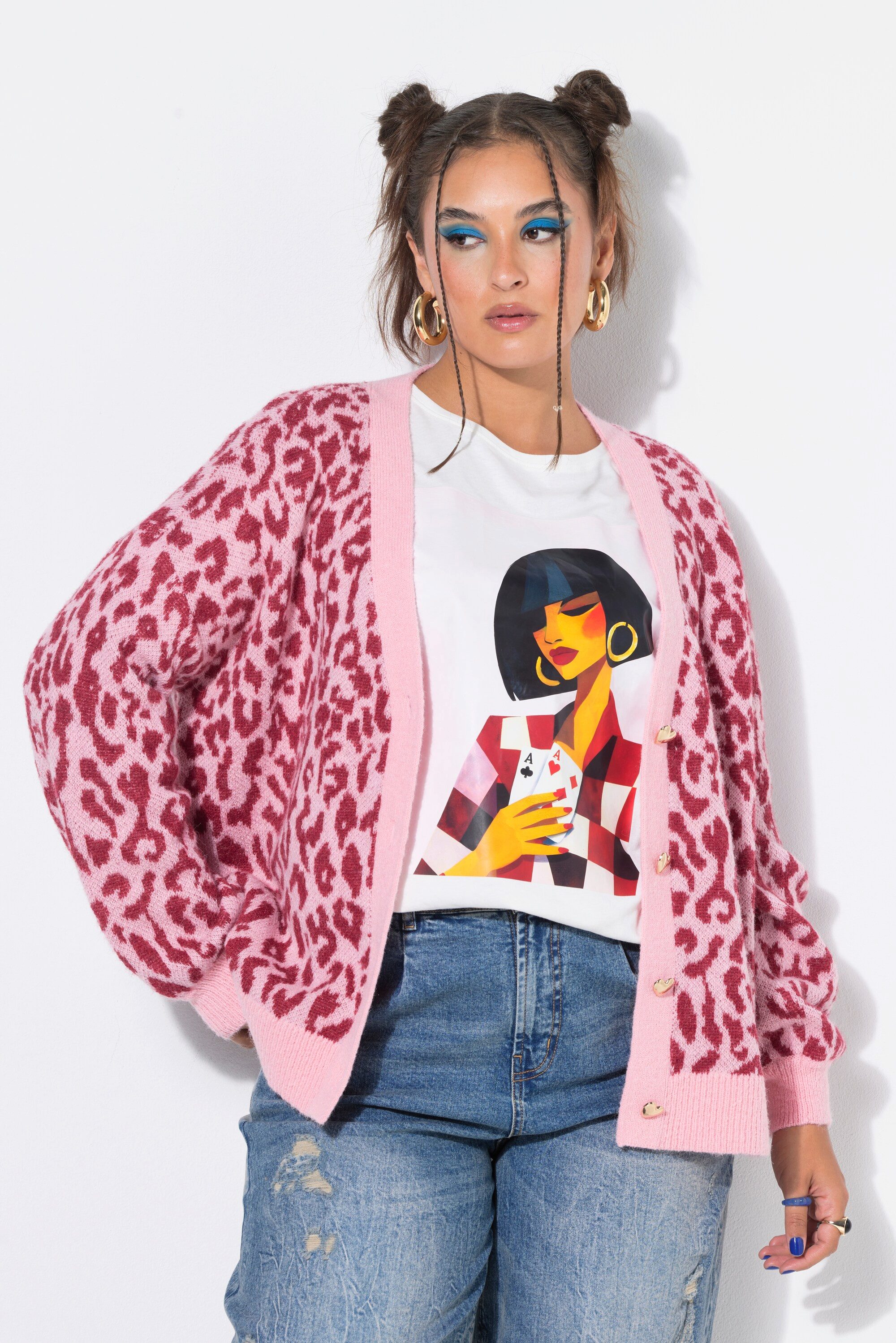 Studio Untold Strickjacke Strickjacke oversized Color Leo Herz-Knöpfe