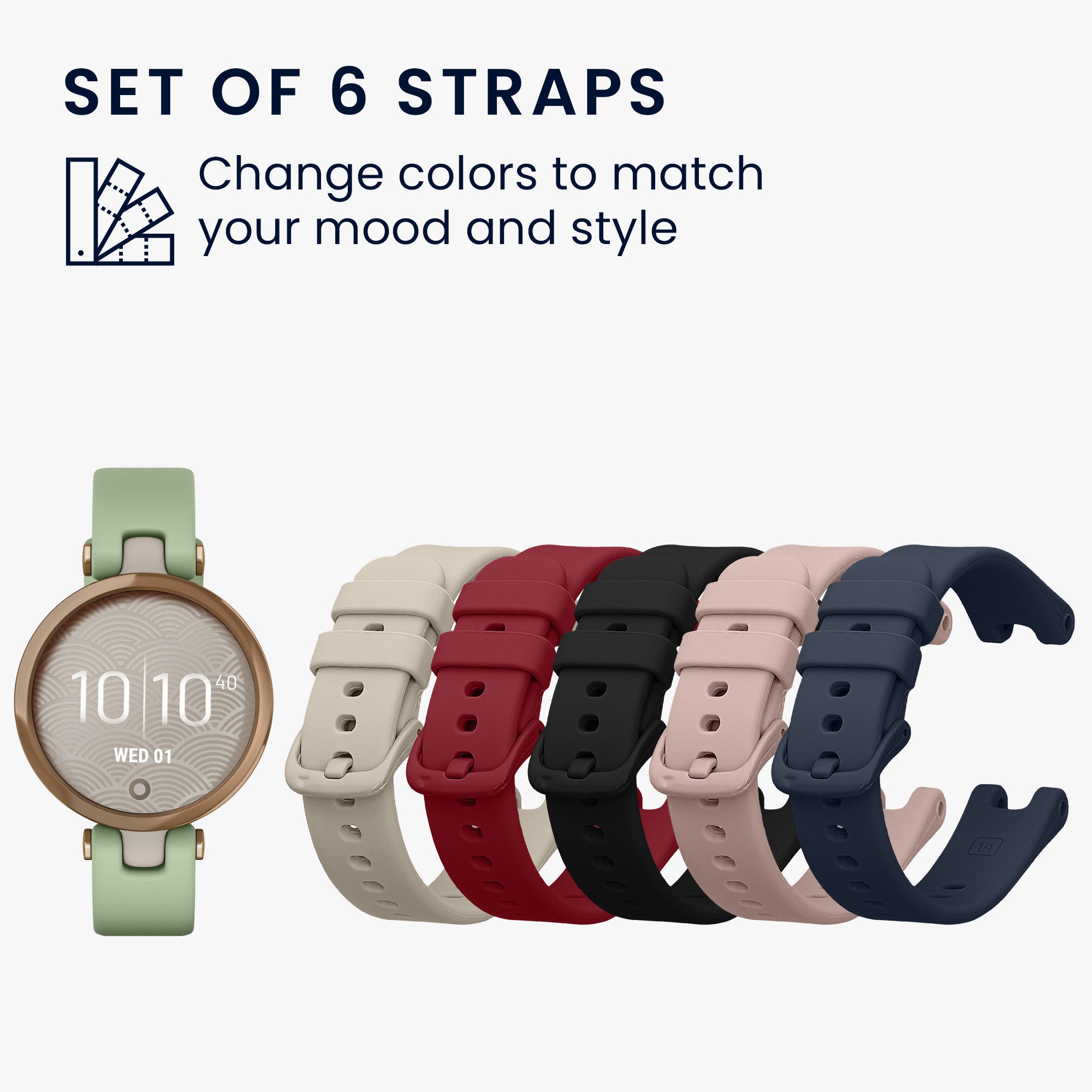 kwmobile Smartwatch-Armband 6x Sportarmband für Garmin Lily Sport Armband, Armband TPU Silikon Großes Set Fitnesstracker - verschiedene Farben