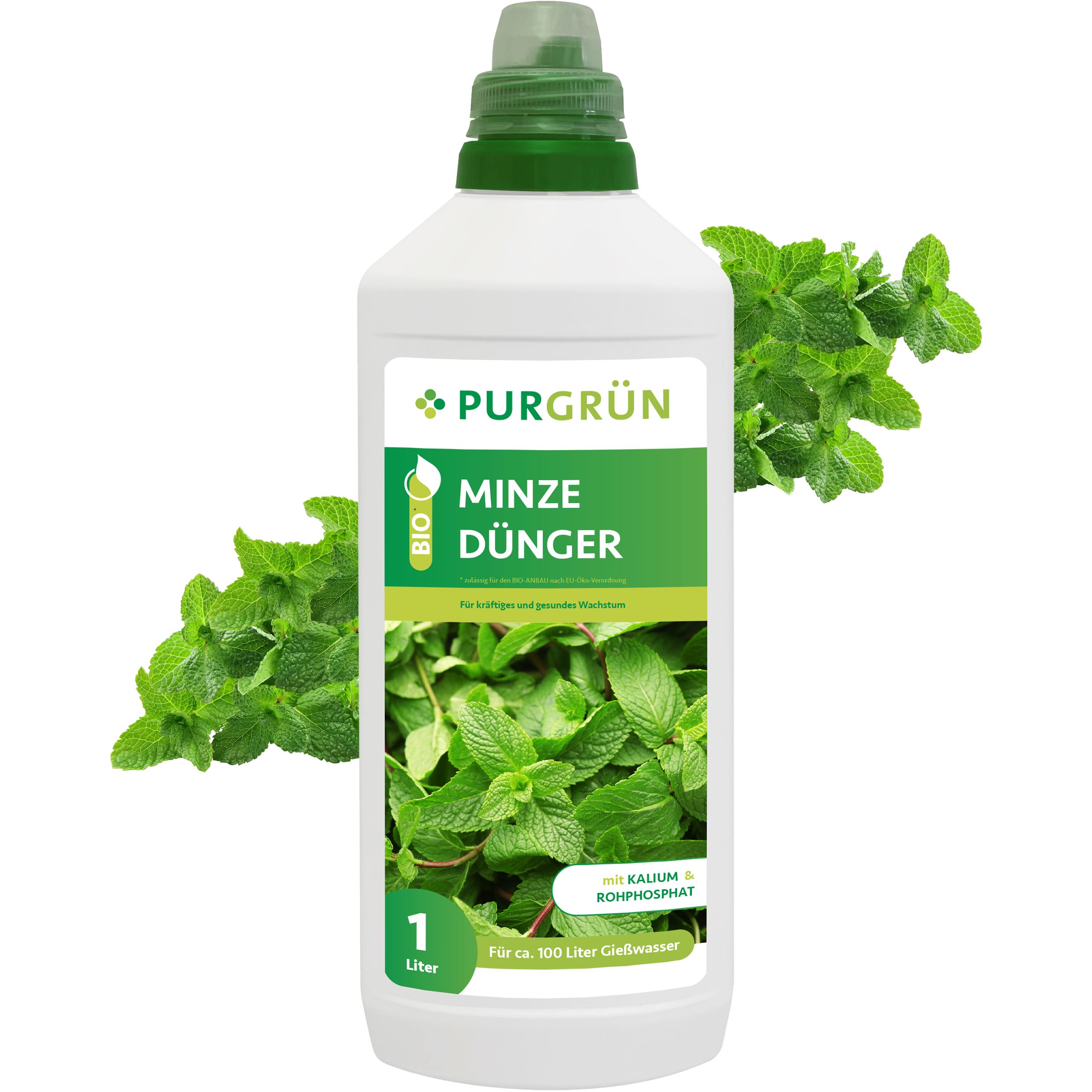 Kräuterdünger Purgrün Bio Minze Dünger, NPK 4+1+7, Algenextrakt, 1 Liter