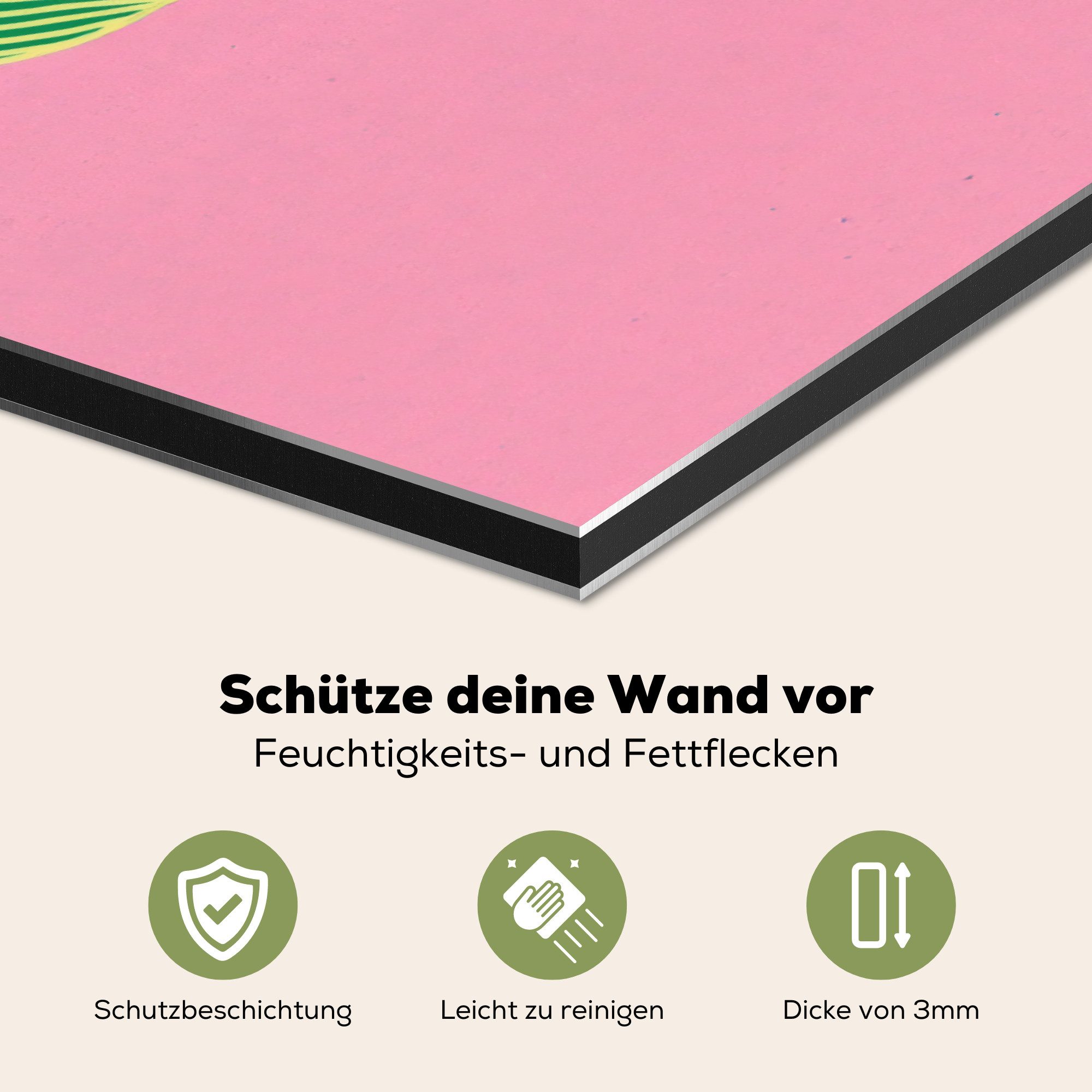KitchenYeah Küchenrückwand Blatt - Grün - Illustration - Minimalistisch, (1-tlg), Spritzschutz Küchenrückwand, Wandschutz, 60x30 cm