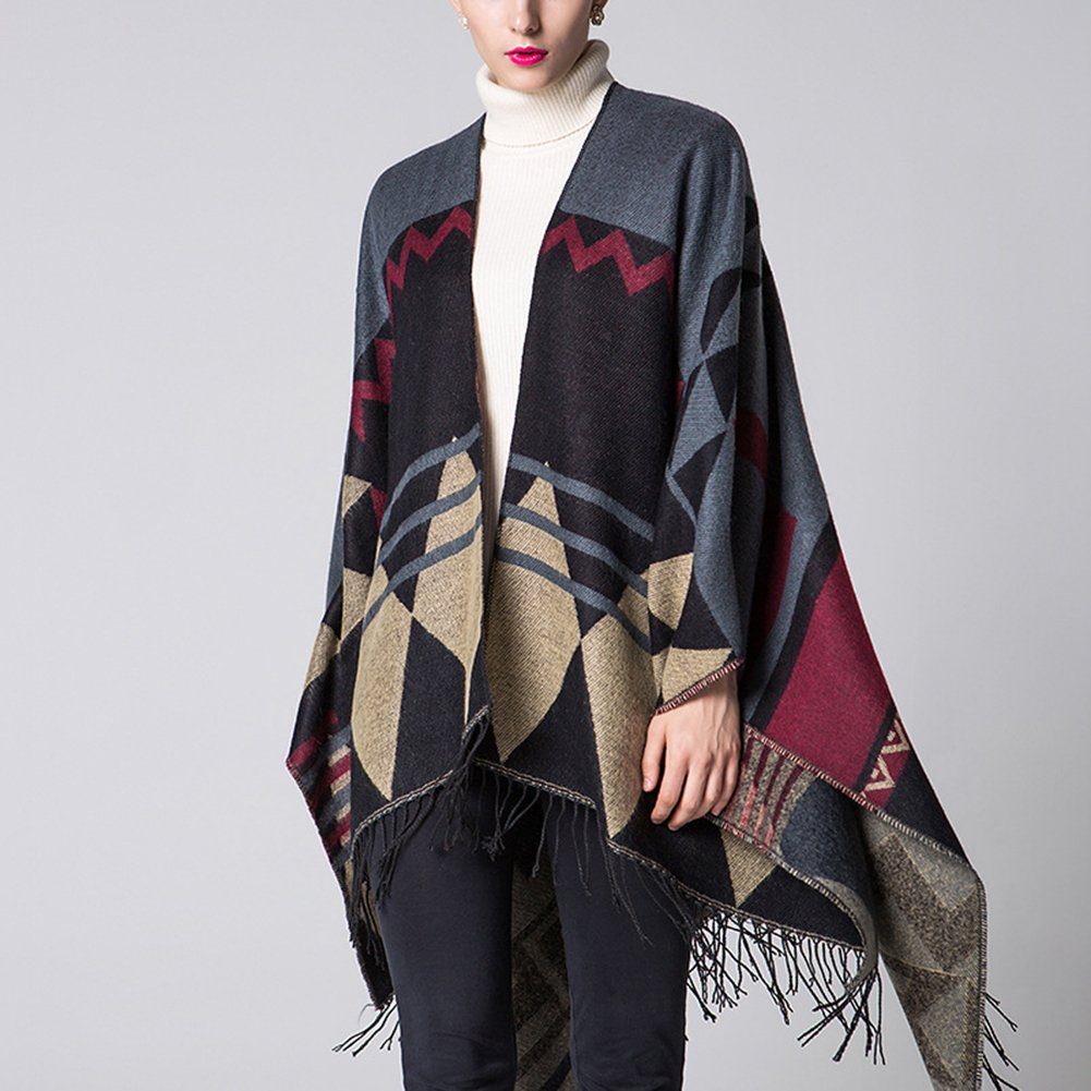 Rot Winter Modeschal ManKle Schal mit Deckenstoffschaln Fransen 130*150cm Damen