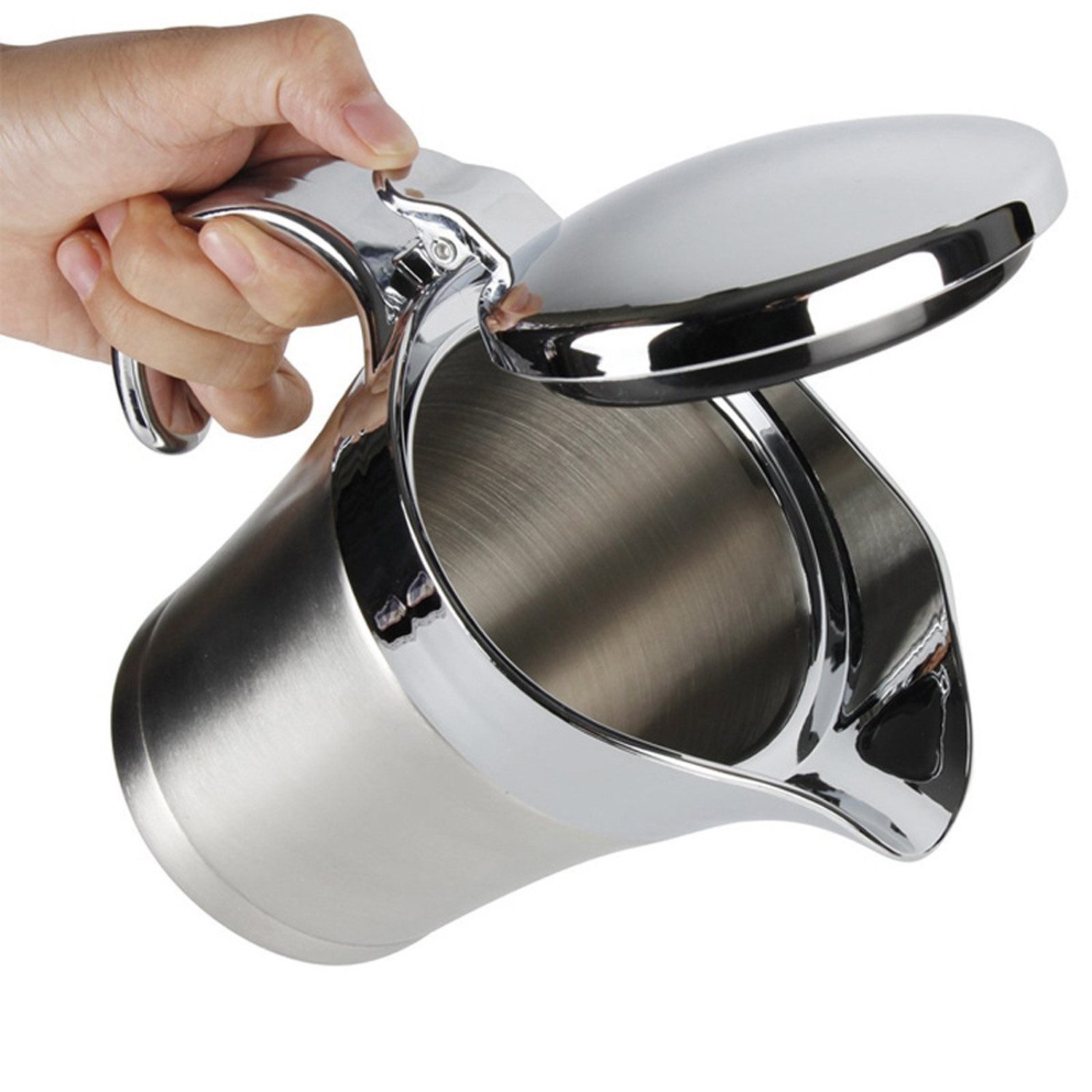 OSTWOLKE Sauciere Edelstahl Thermo-Sauciere 450ML, (1-tlg), Einhand-Bedienung, mit Klappdeckel – Bild 5 von 5