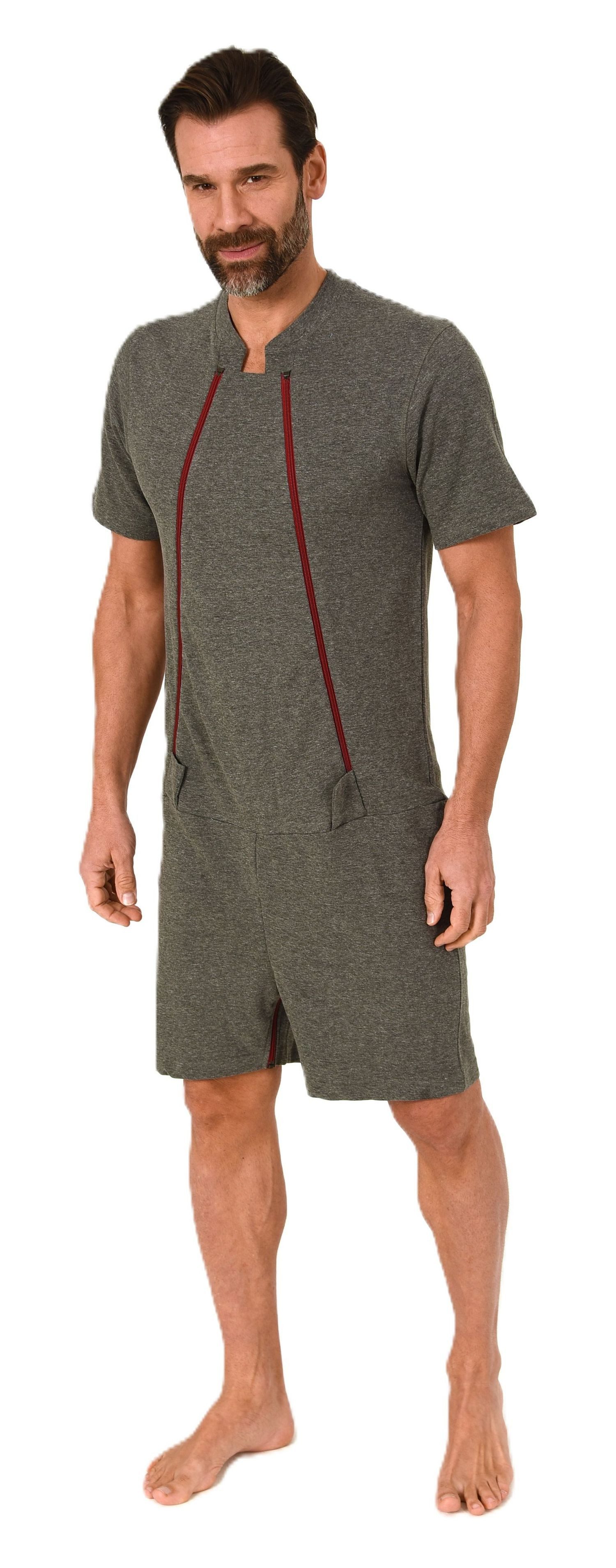 Normann Care Pyjama Herren Pflegeoverall kurzarm mit Reissverschluss Vorne günstig online kaufen